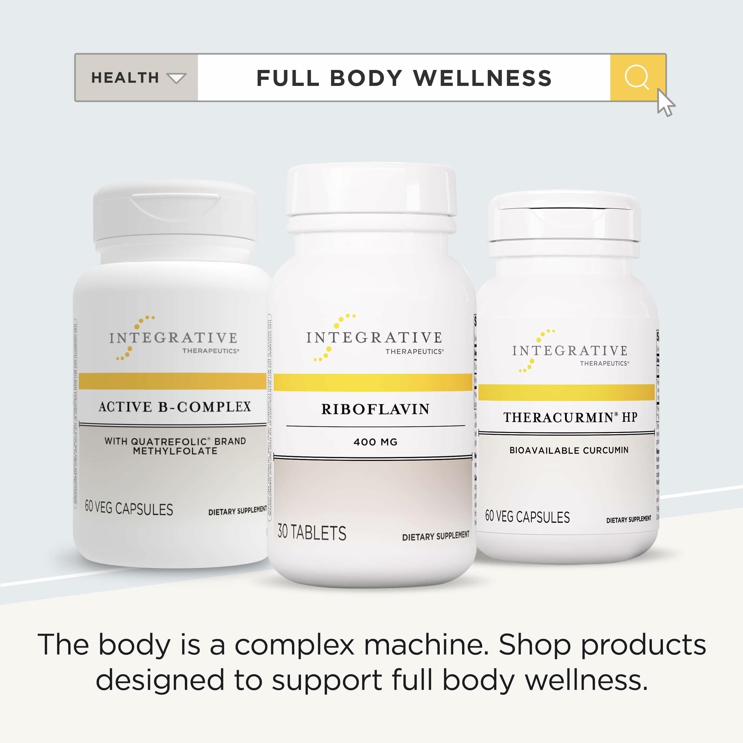 Integrative Therapeutics Riboflavin — présentation claire du dosage quotidien.