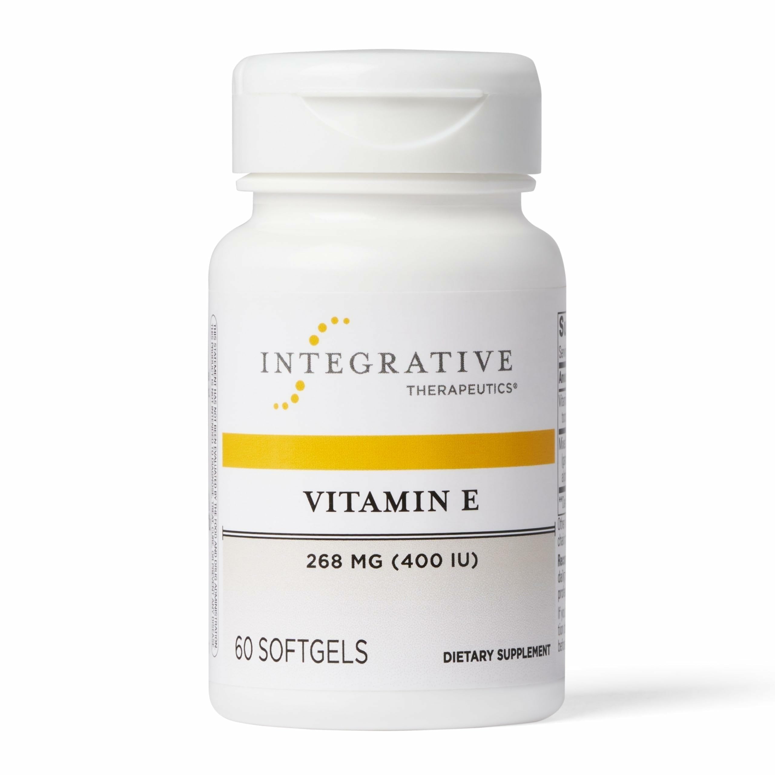 Vitamine E Integrative Therapeutics – bouteille visible, utilisation quotidienne potentielle.