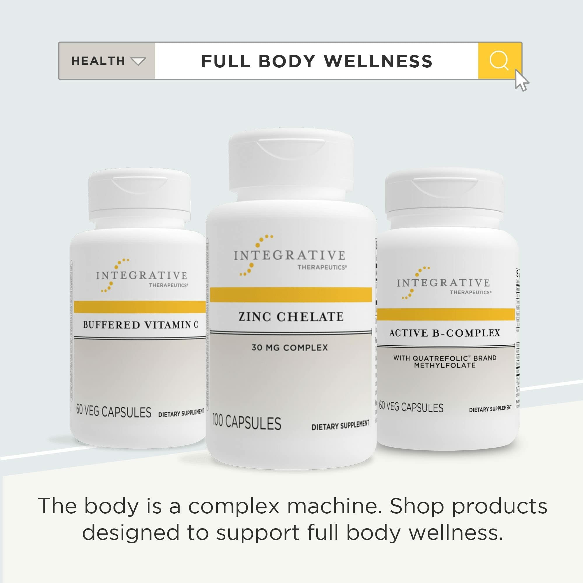 Integrative Therapeutics Zinc Chelate — Sans gluten: compatibilité pour régimes sans allergènes.