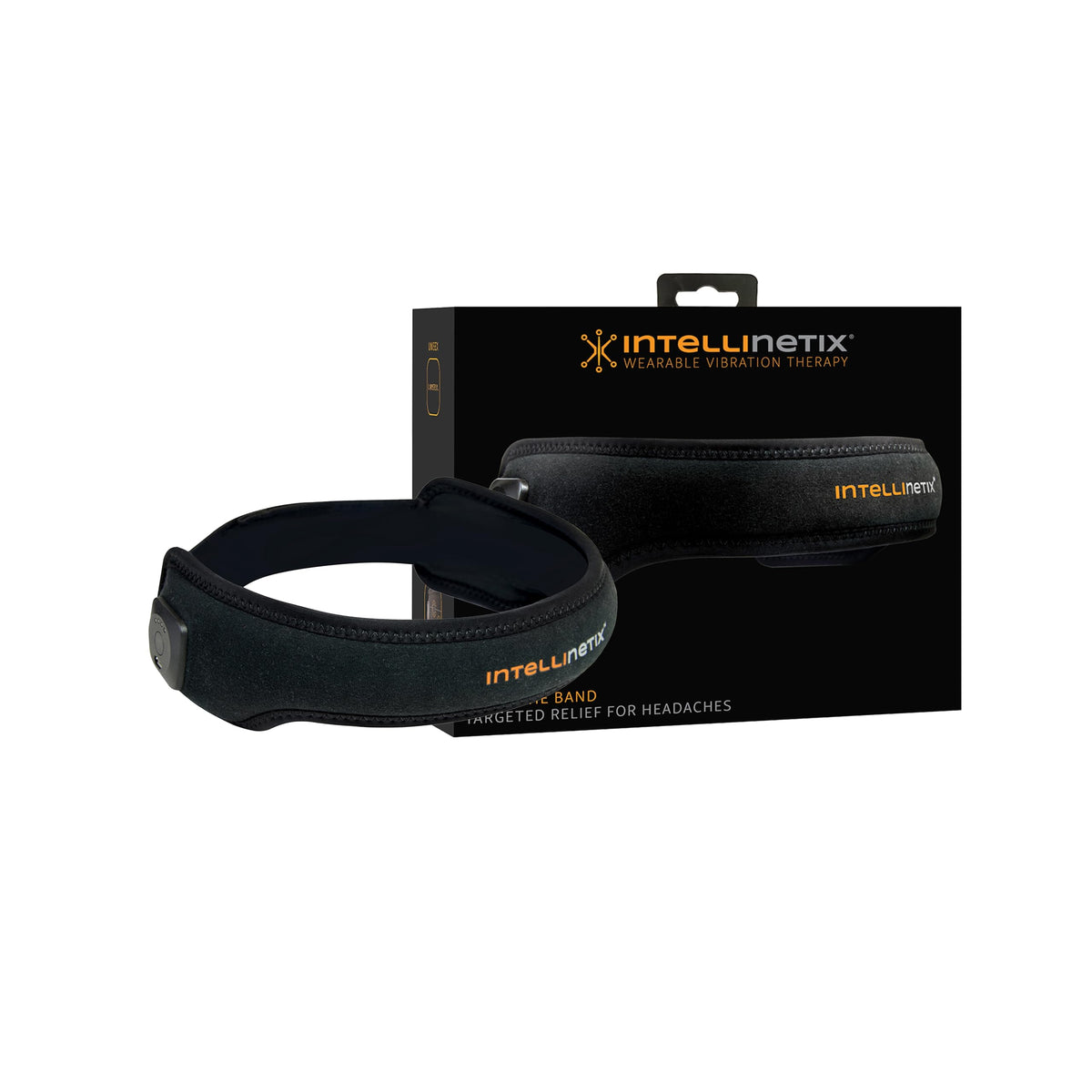 Bande anti-mal de tête Intellinetix offrant un soulagement par vibration pour migraines et sinus.