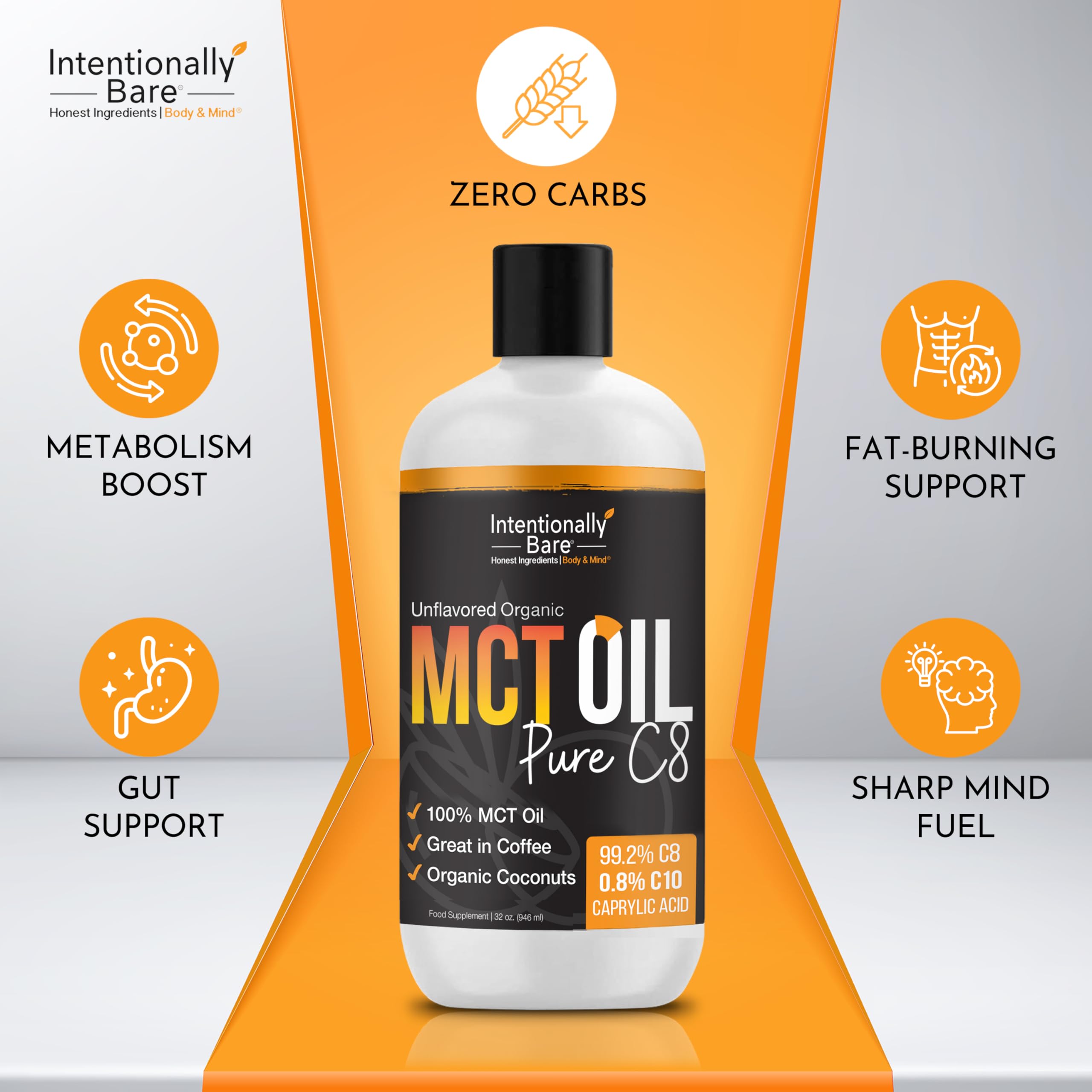 Intentionally Bare Huile MCT: produit certifié biologique pour régimes variés.