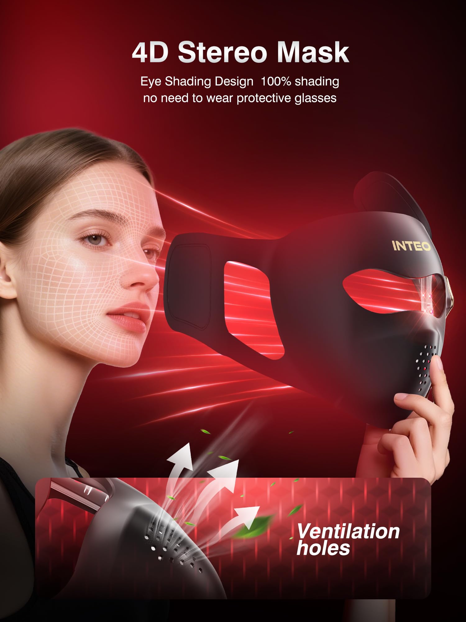 Masque INTEO avec lumière rouge 630 nm pour le visage.