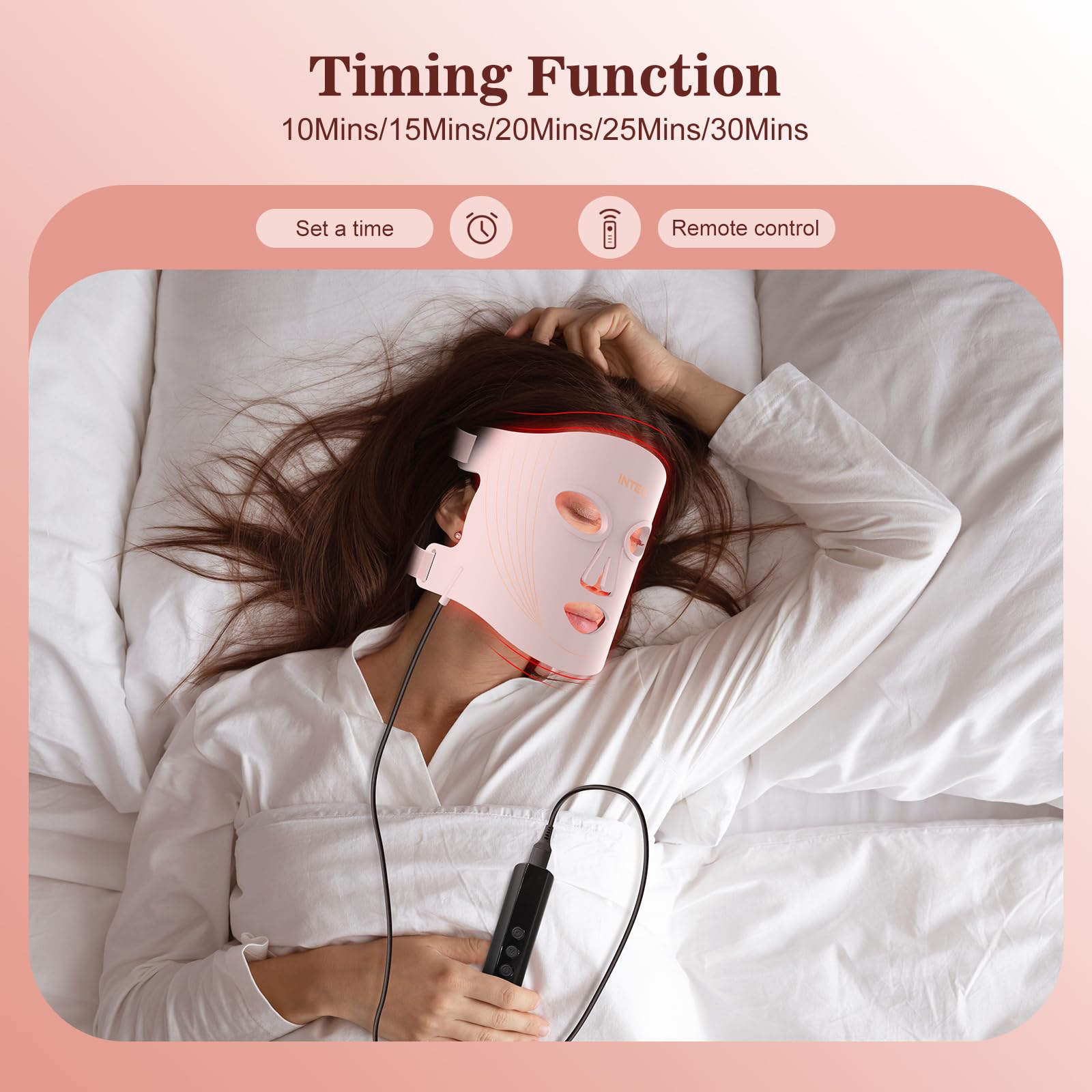 INTEO masque LED 630nm-830nm, couverture ciblée sur le visage.