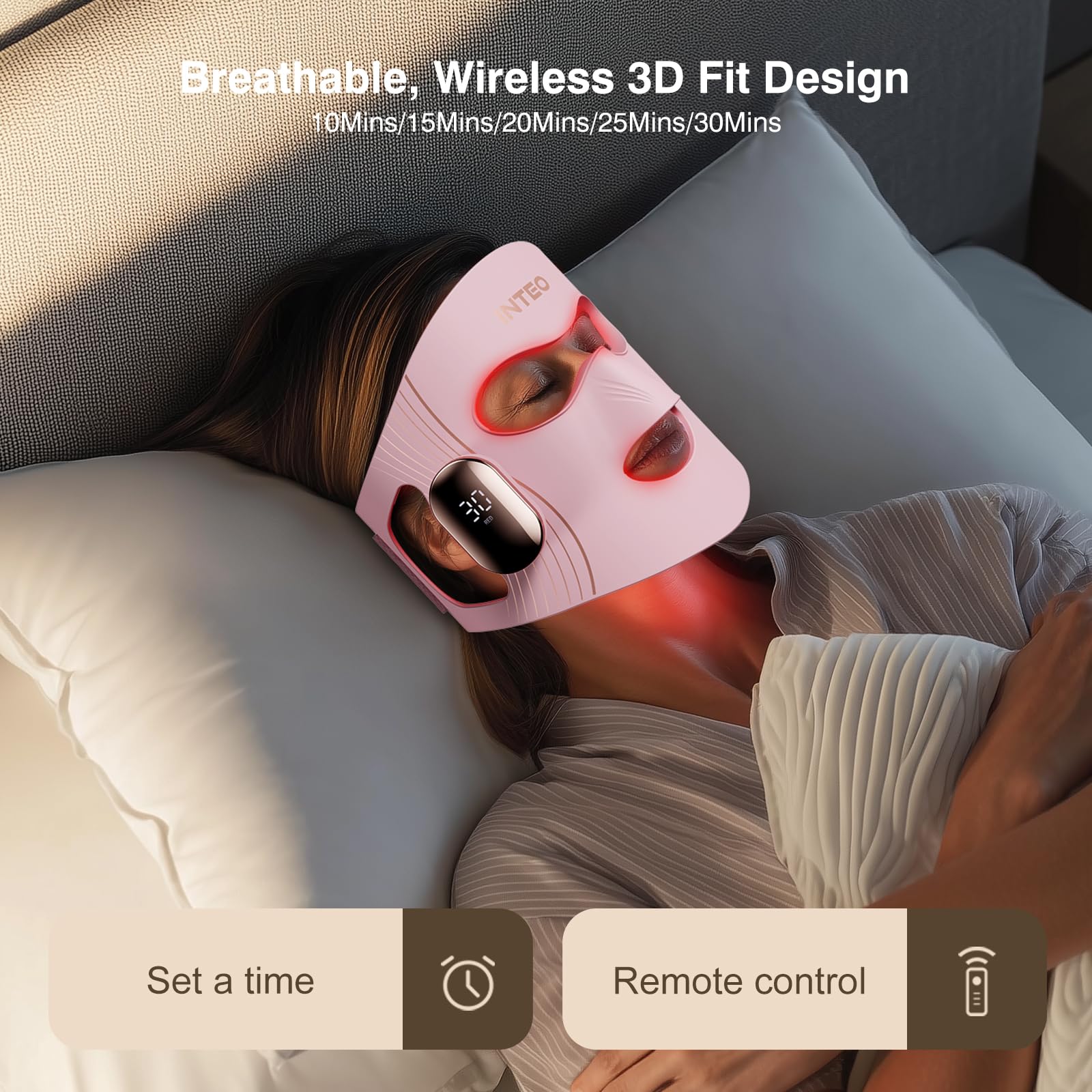 Masque INTEO lumière bleue 460nm pour routine soins maison