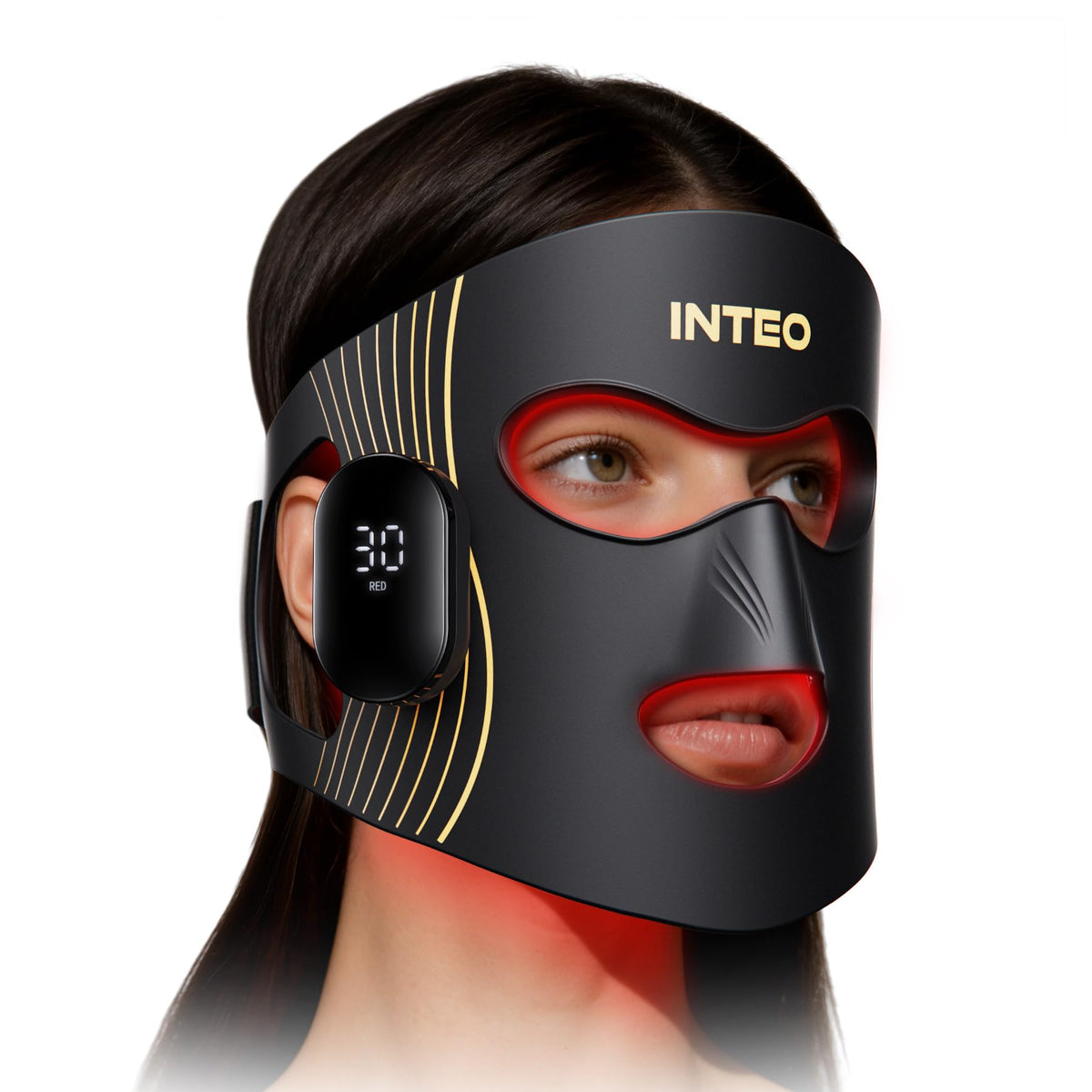 Masque INTEO pour thérapie lumineuse rouge et infrarouge, couverture uniforme du visage.