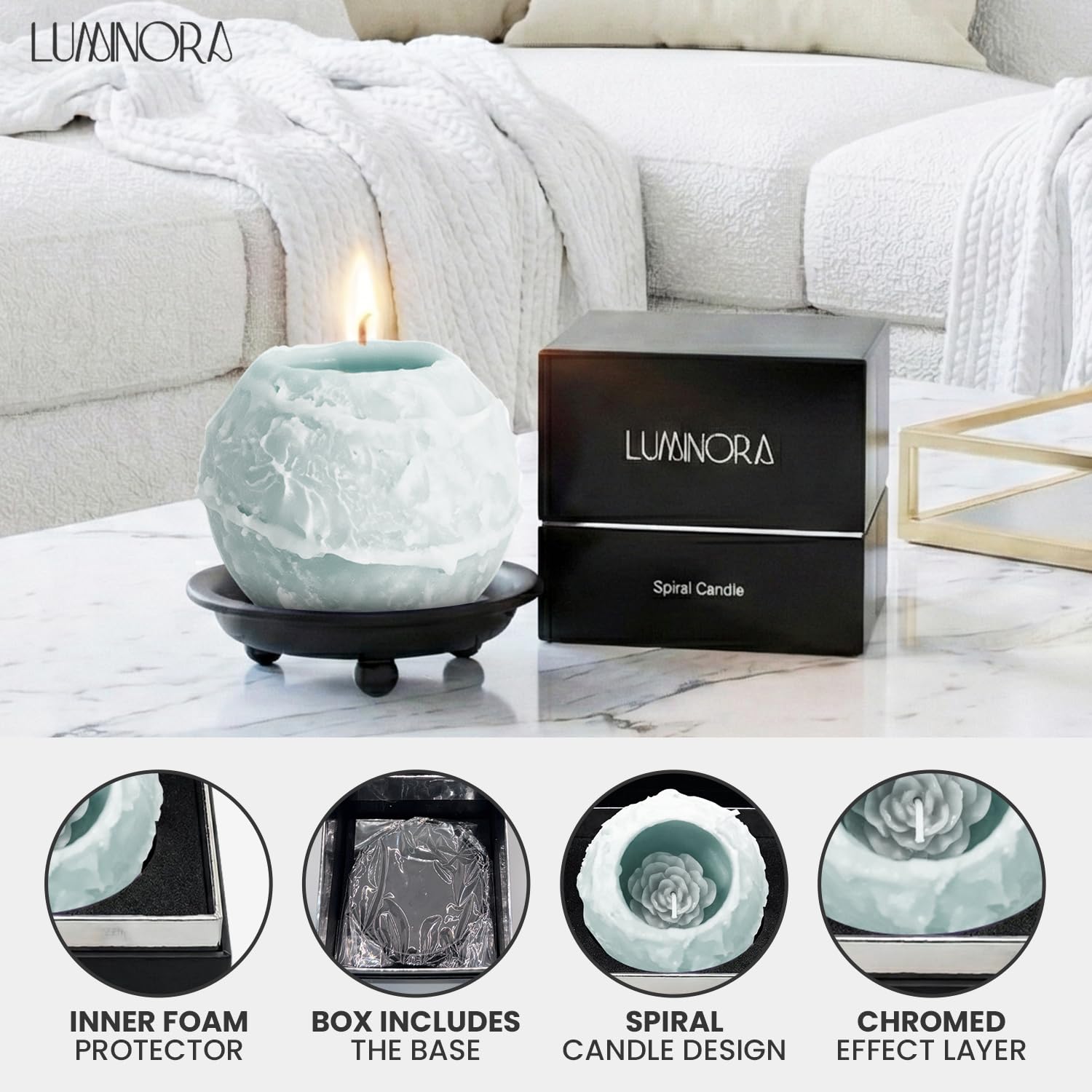 Intergaze LUMINORA bougie déco design, pièce maîtresse pour salon.