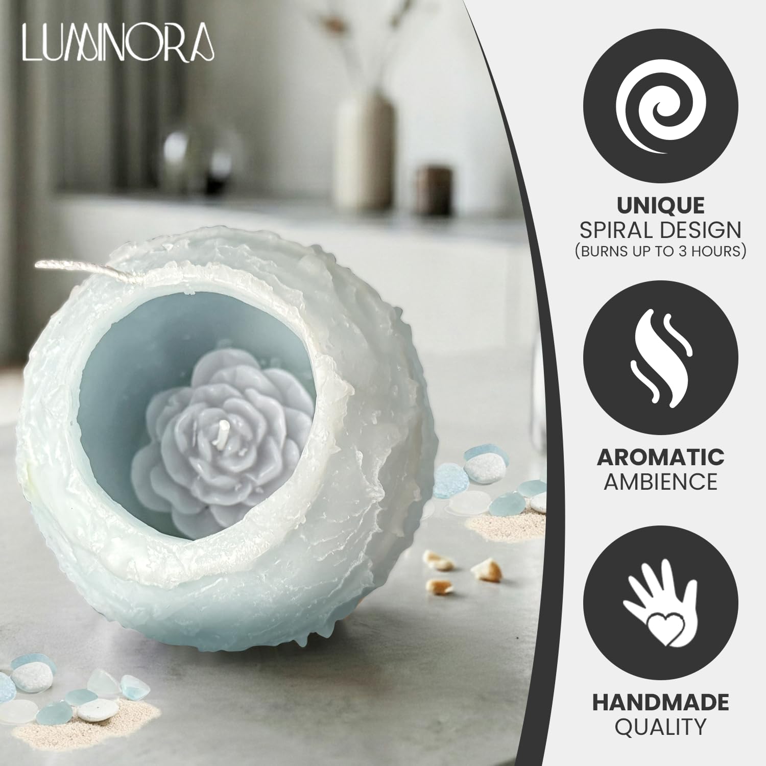 Intergaze LUMINORA bougie ondulation torsadée mettant en valeur le design.