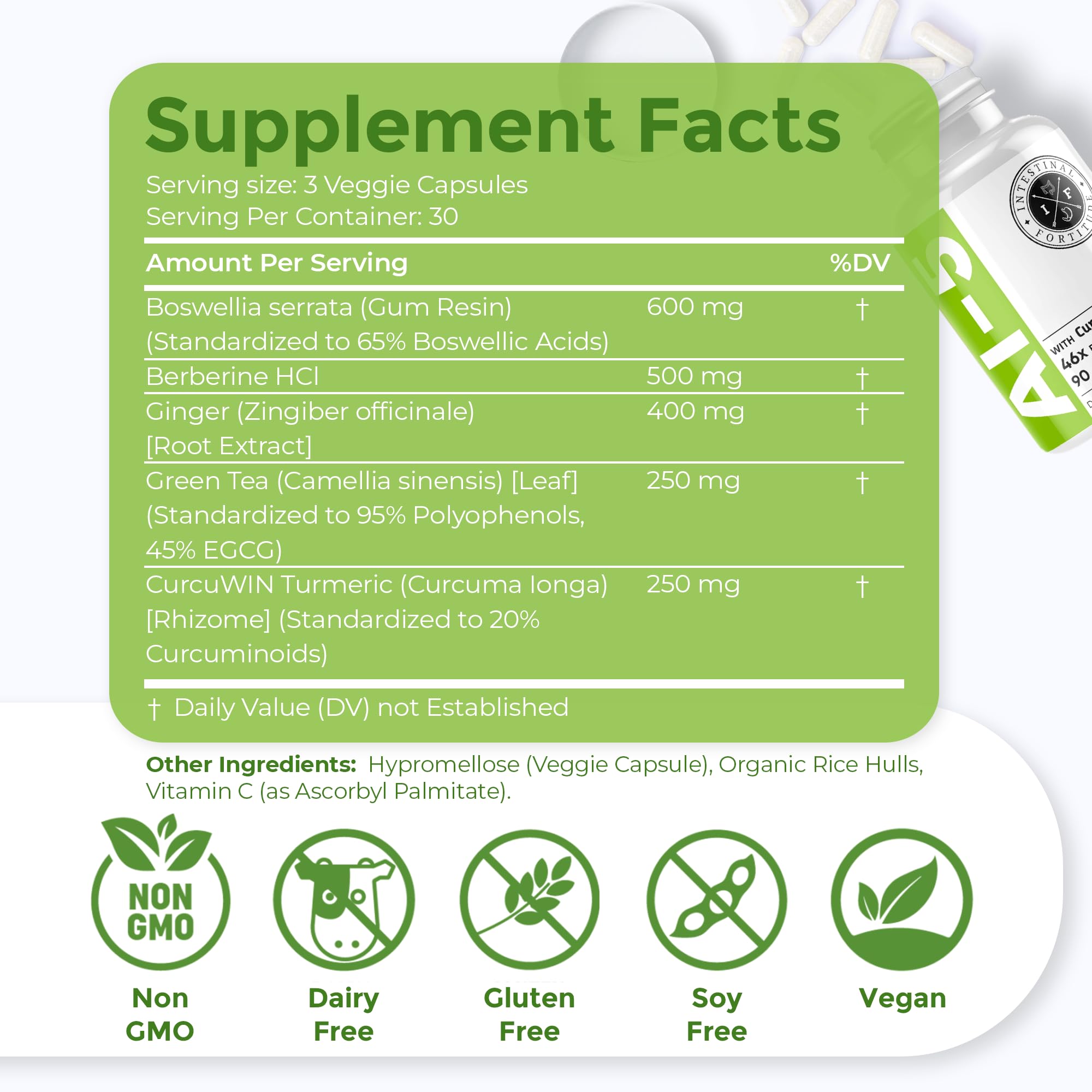 Intestinal Fortitude AI-5, gelules Gingombre, accompagnement pour la routine digestive quotidienne.