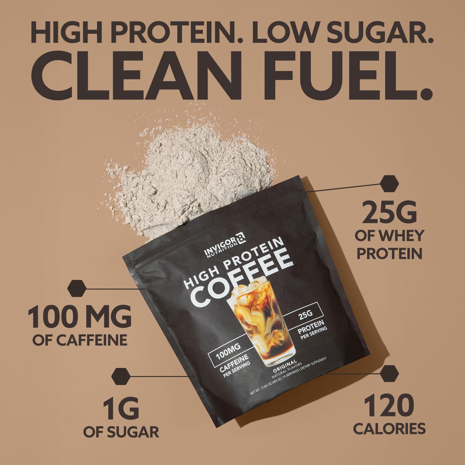 INVIGOR8 chaud ou glacé, café protéiné polyvalent à tout moment.