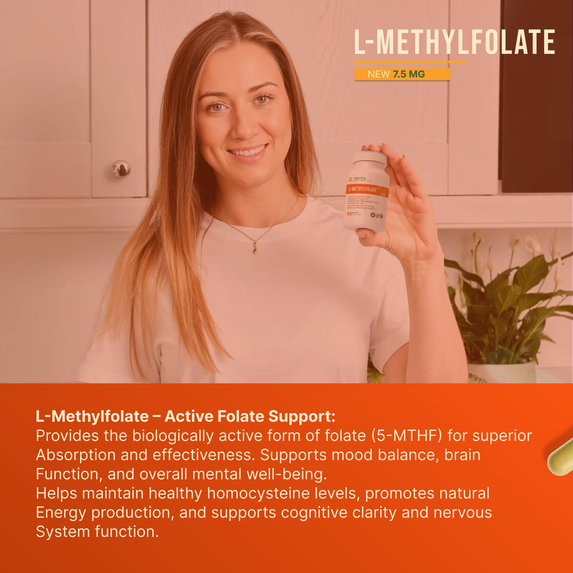 INVITA L-Methylfolate: boîte ouverte montrant le dosage quotidien.