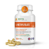 INVITA L-Methylfolate: bouteille 90 capsules pour énergie soutenue.