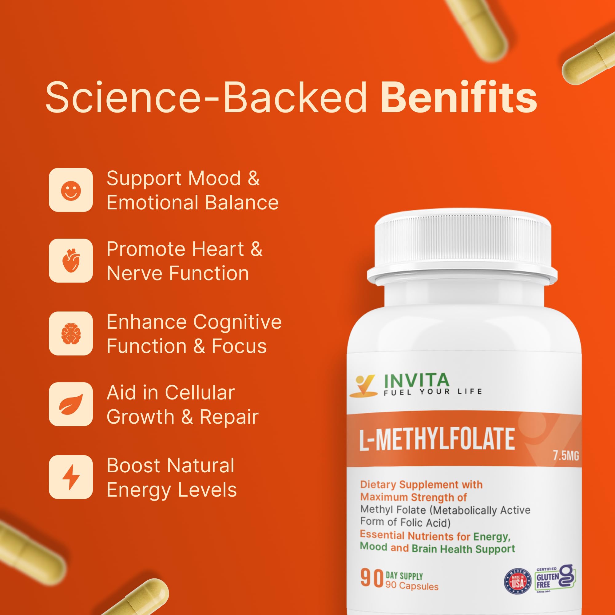 INVITA L-Methylfolate: dosage quotidien facile à intégrer dans la routine.