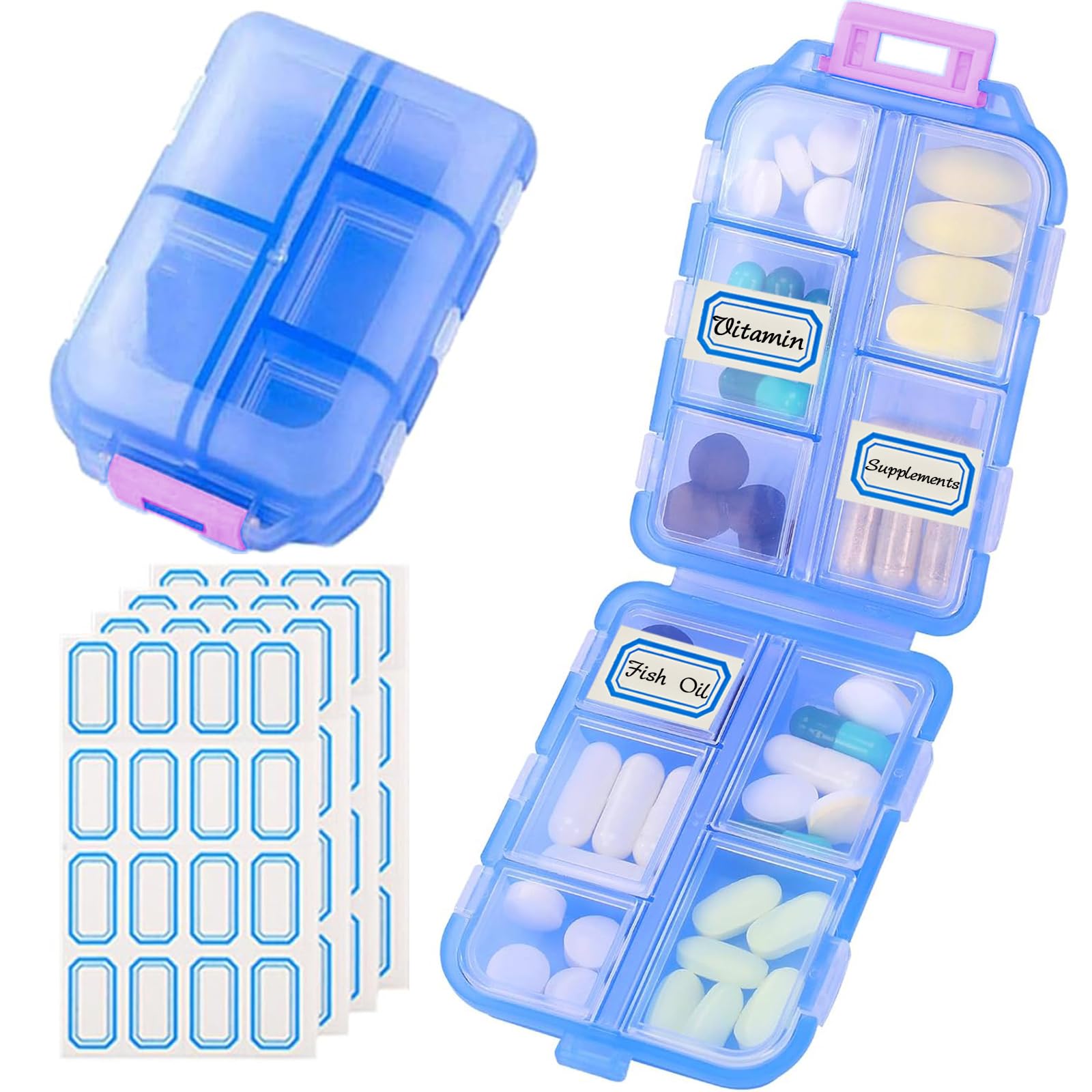 INVODA boîte-pilules de voyage avec 10 compartiments, pratique pour organiser vos pilules