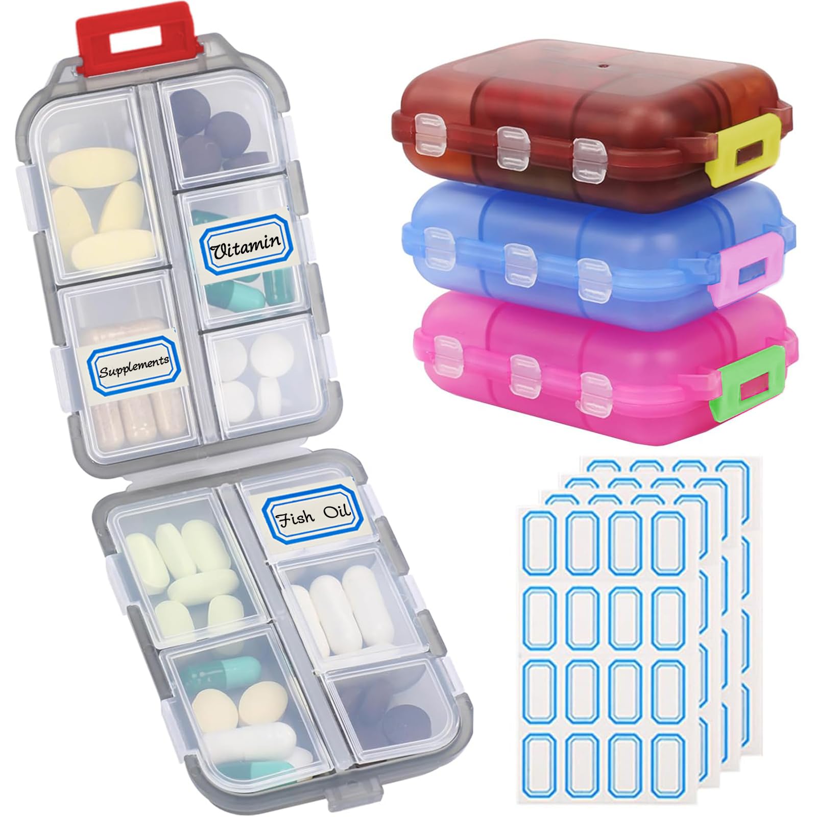 INVODA boîte pilules de voyage avec 10 compartiments, pratique et compacte.