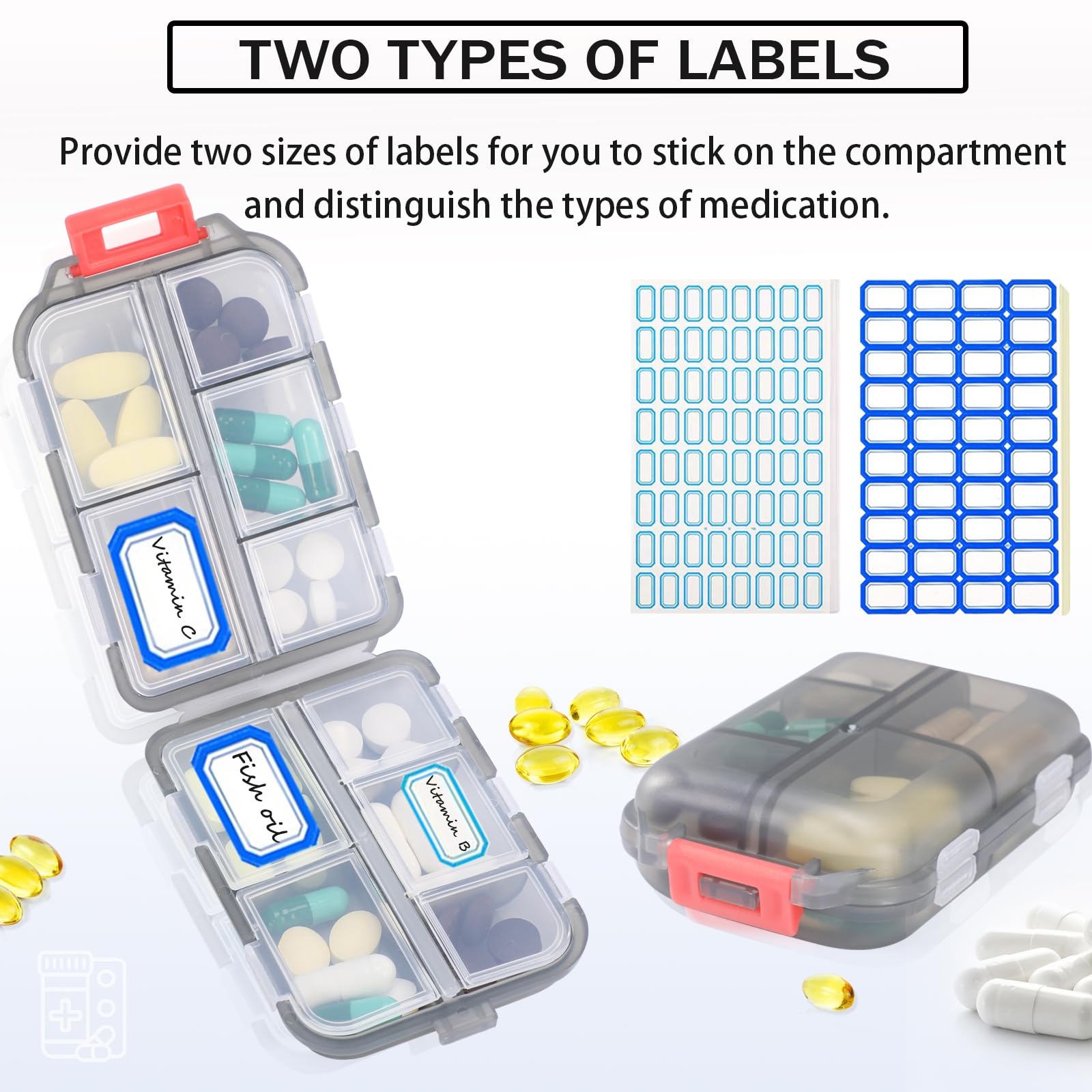 INVODA Étiquettes pratiques pour pilules, identification rapide des médicaments.