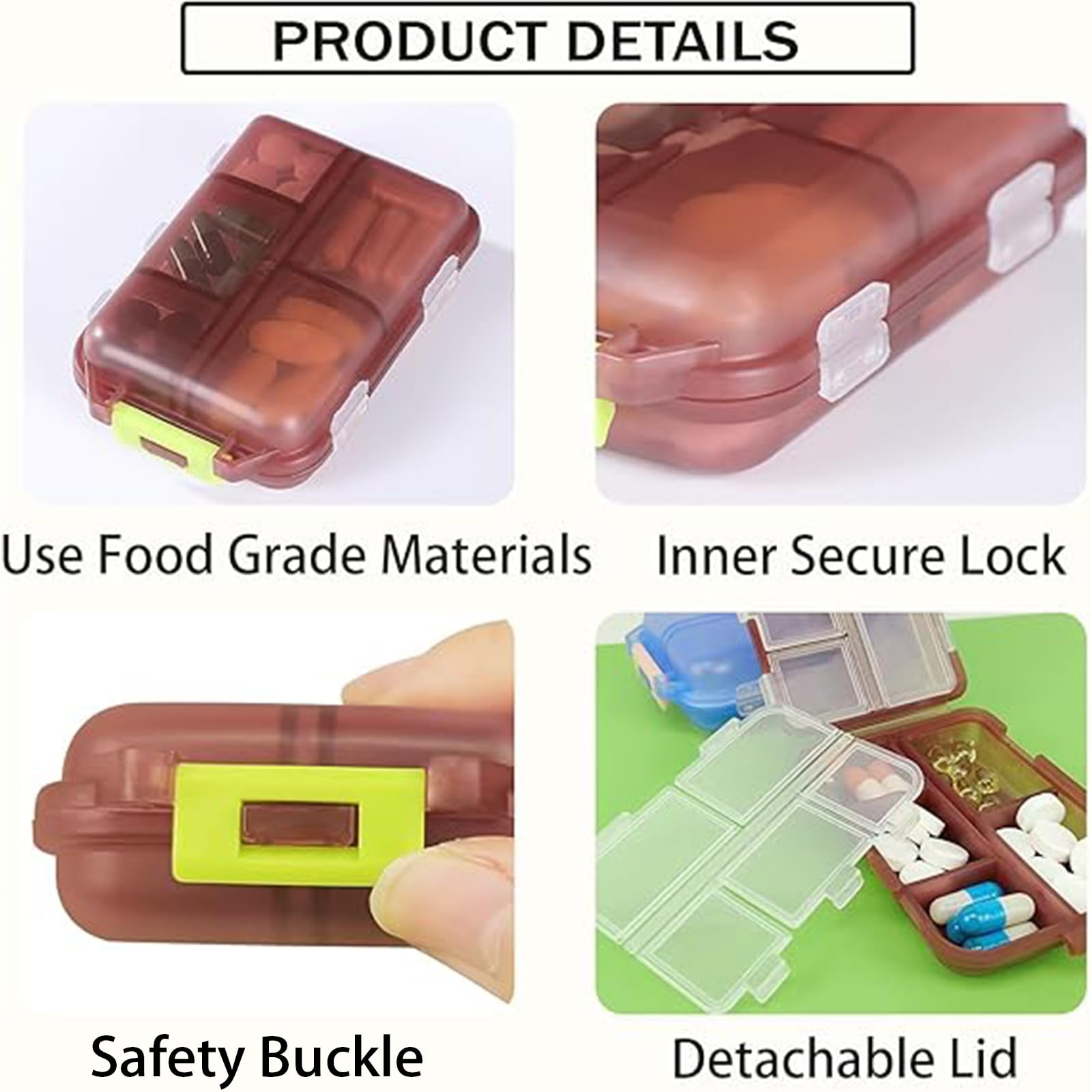 INVODA étui pilules compact portable pour l'emporter facilement lors d'un voyage