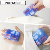 Pochette INVODA ouverte, visibilité claire des médicaments tout au long de la journée.