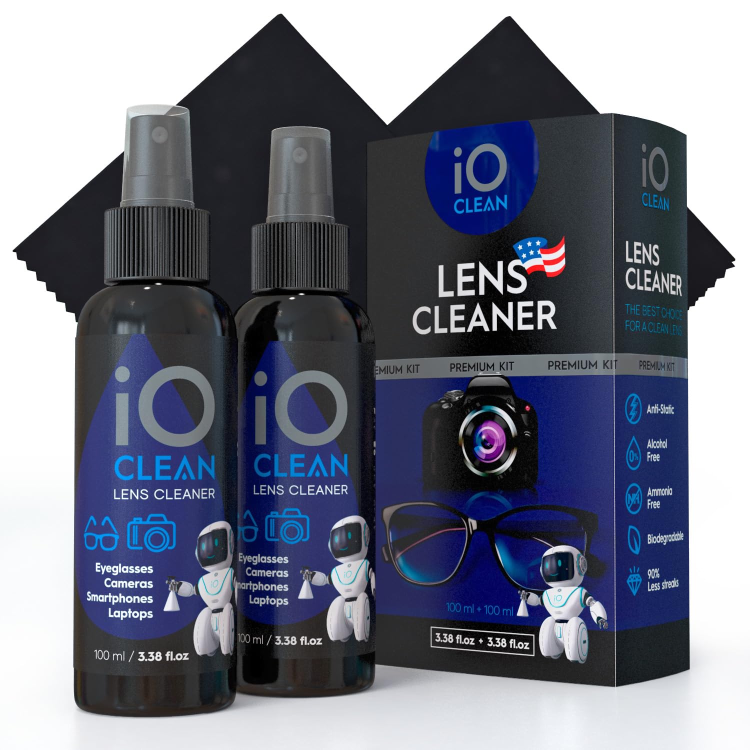 iO CLEAN nettoyant lunettes et écrans, sans traces