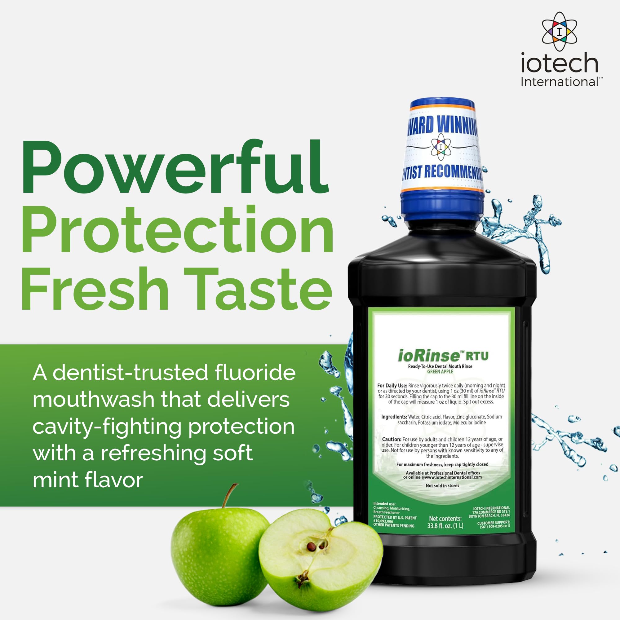ioRinse RTU goût pomme verte, rafraîchissement durable après chaque rinçage.
