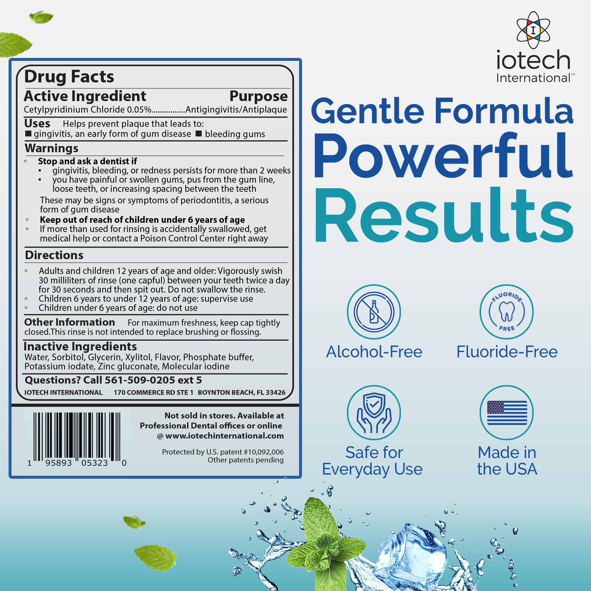 IoRinse Ultra associant xylitol pour une haleine plus fraîche après rinçage.