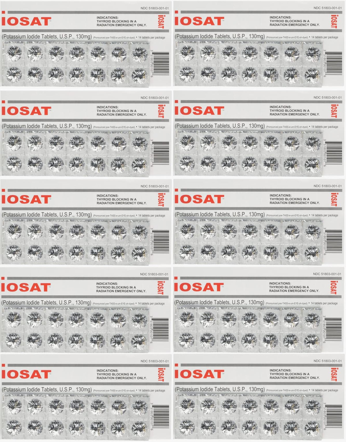 IOSAT tablettes iodure potassium 130 mg, 14 comprimés par boîte, usage d’urgence radiologique potentiel