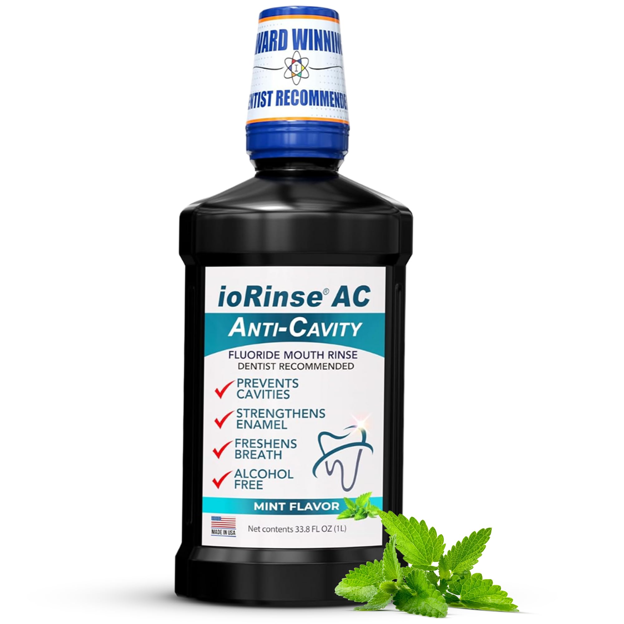 ioRinse AC bouteille - flacon démontrant la protection dentaire durable