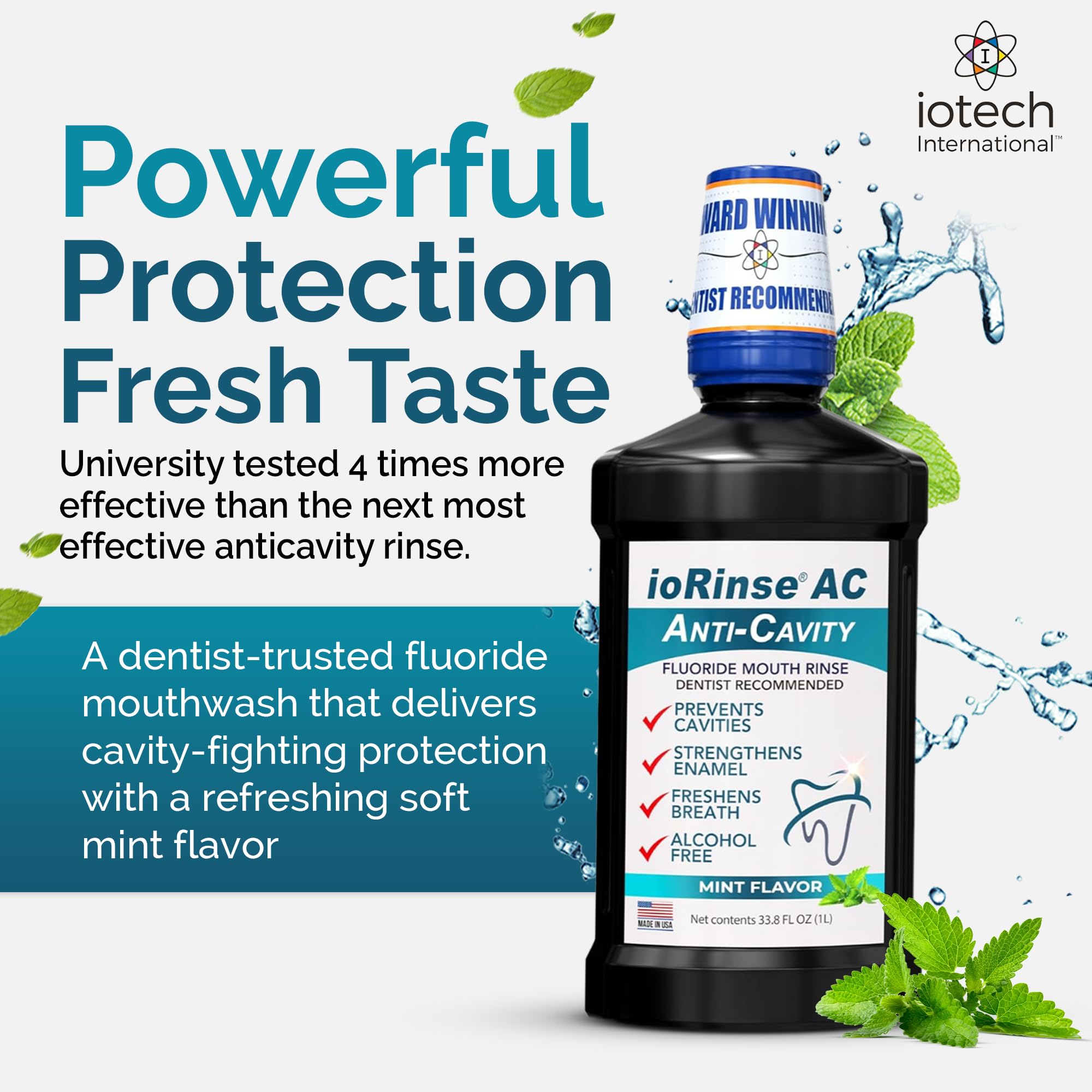 ioRinse AC formule sans alcool sur fond neutre pour sensibilité