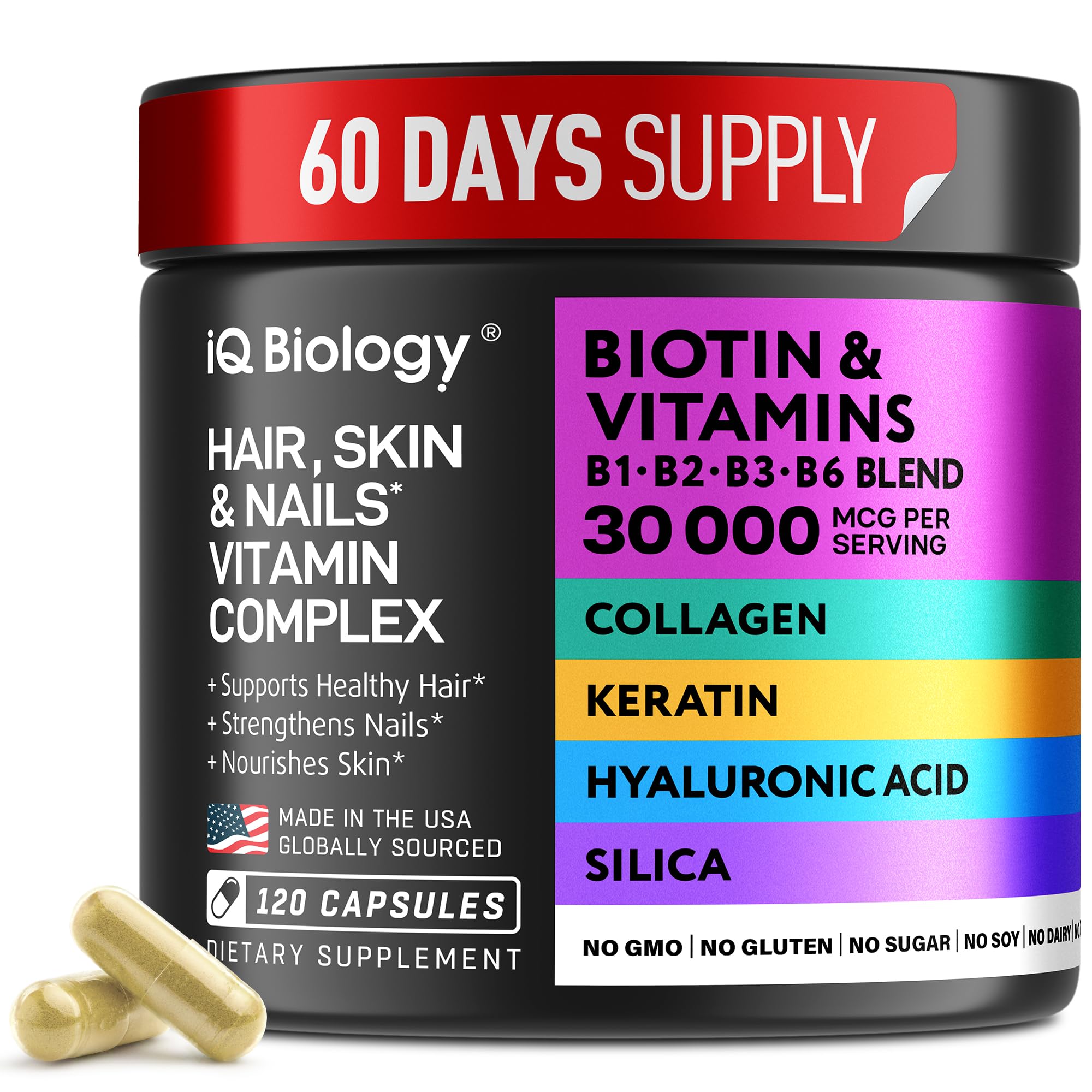 IQ BIOLOGY Biotin Collagen Keratin Neem – gélules pour cheveux et ongles plus forts