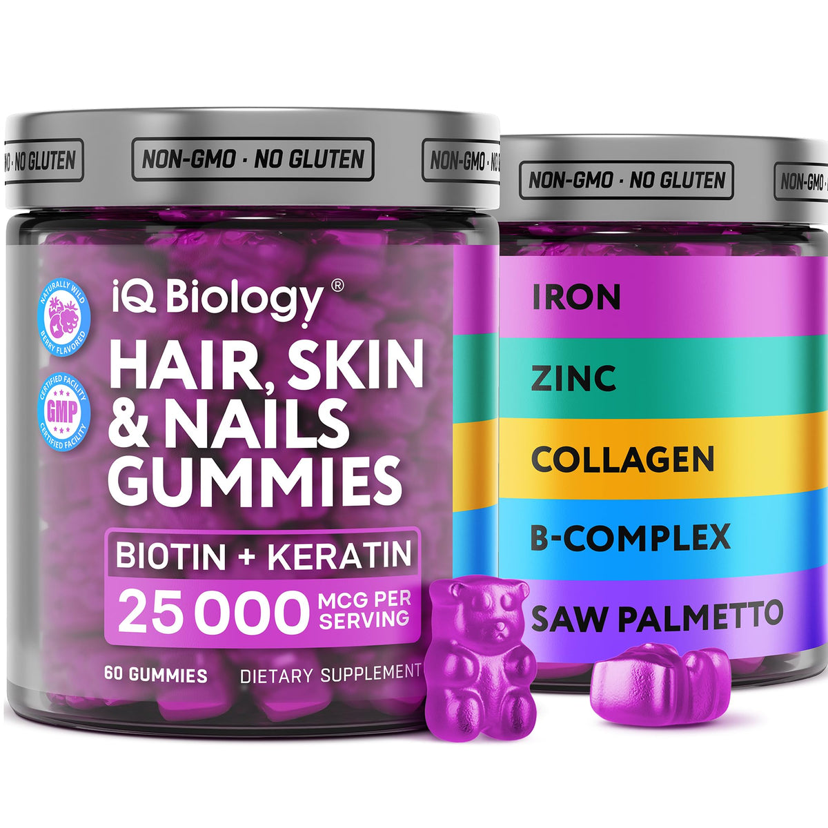 IQ Biology gommes a la biotine: cheveux eclat et ongles solides au quotidien.