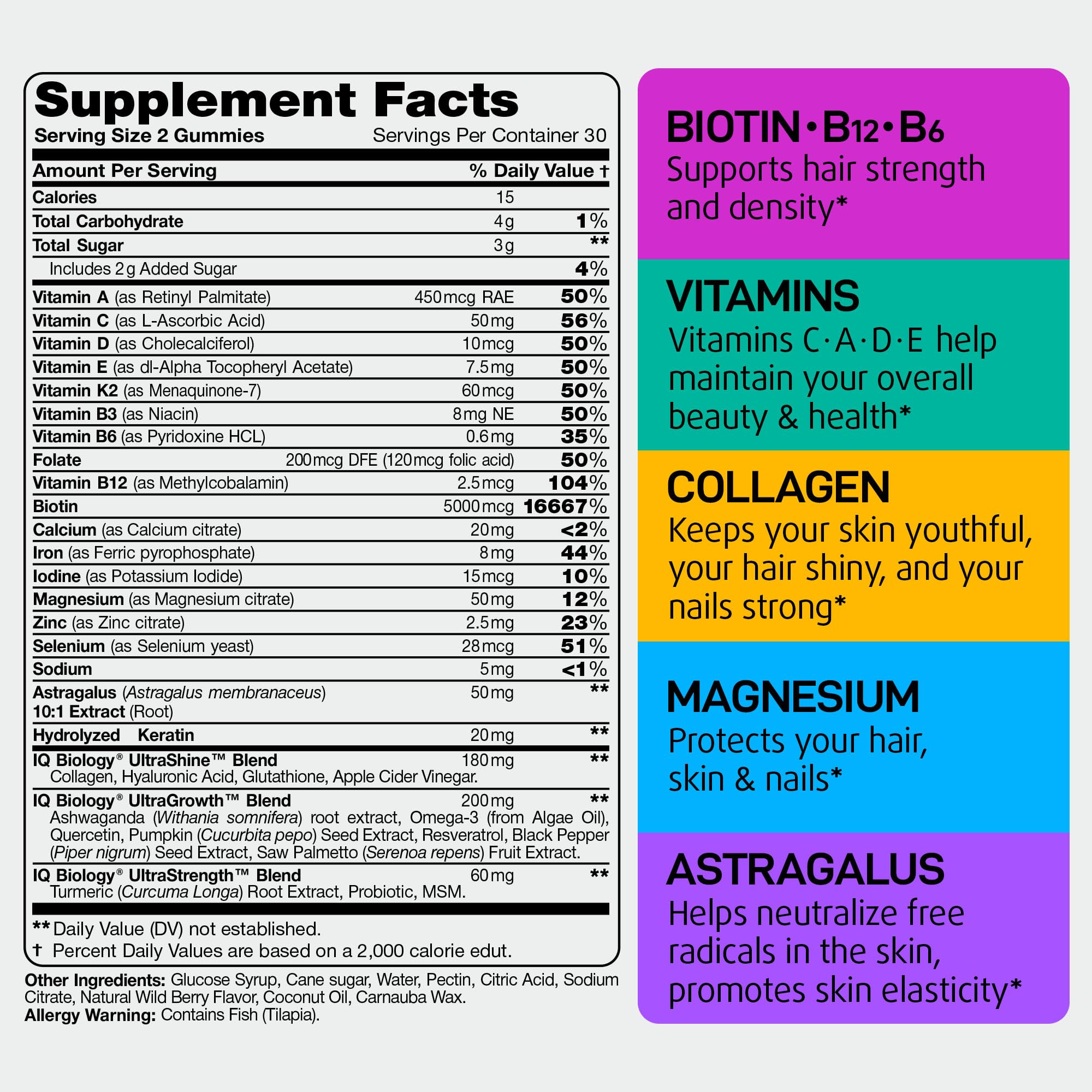IQ Biology gommes biotine: texture gelee et renouvellement cutane rapide.