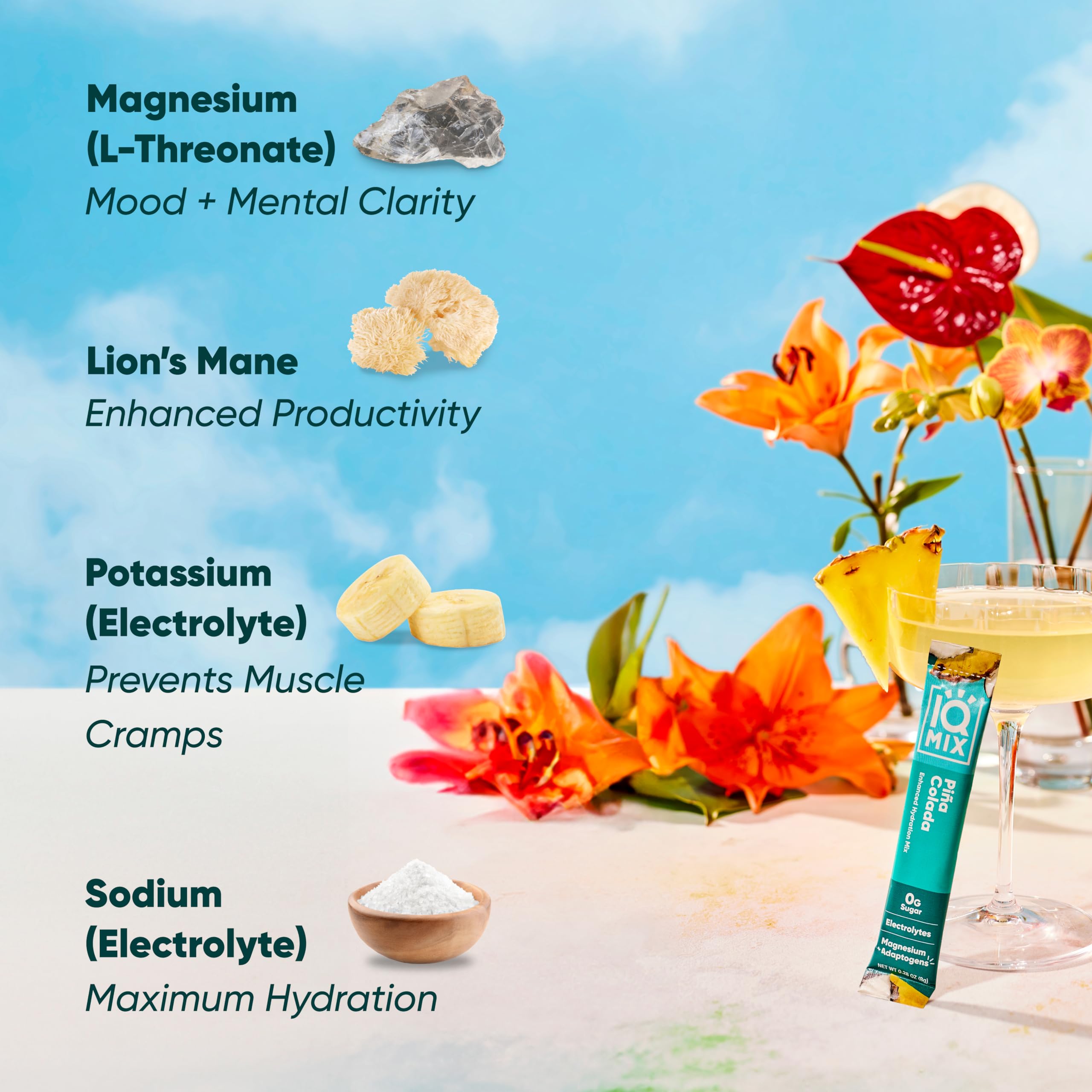 IQMIX Boisson fruitée Pina Colada, fraîcheur rapide pendant les activités quotidiennes.