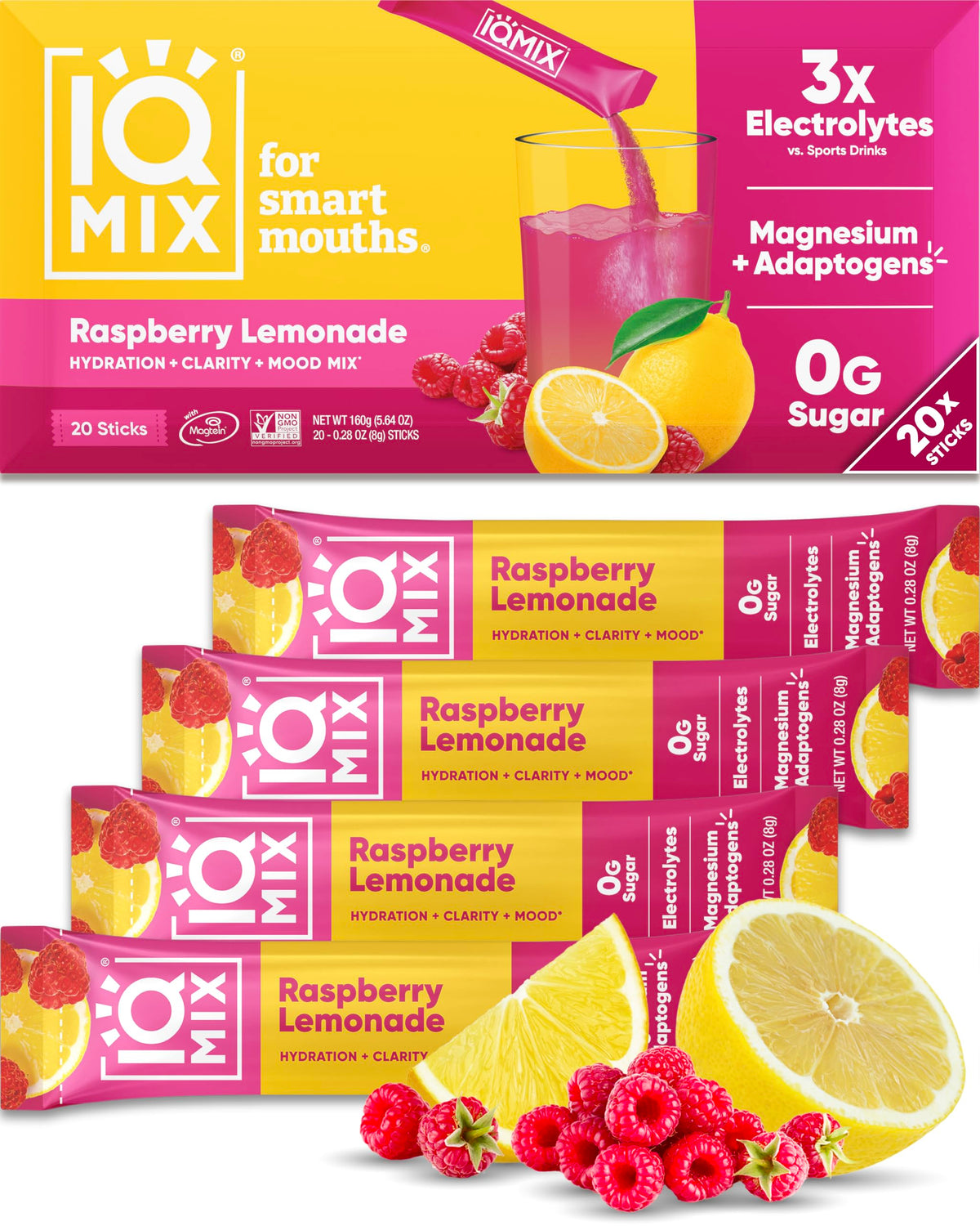 IQMIX hydratation poudre framboise citron, rafraîchissement après l’effort.