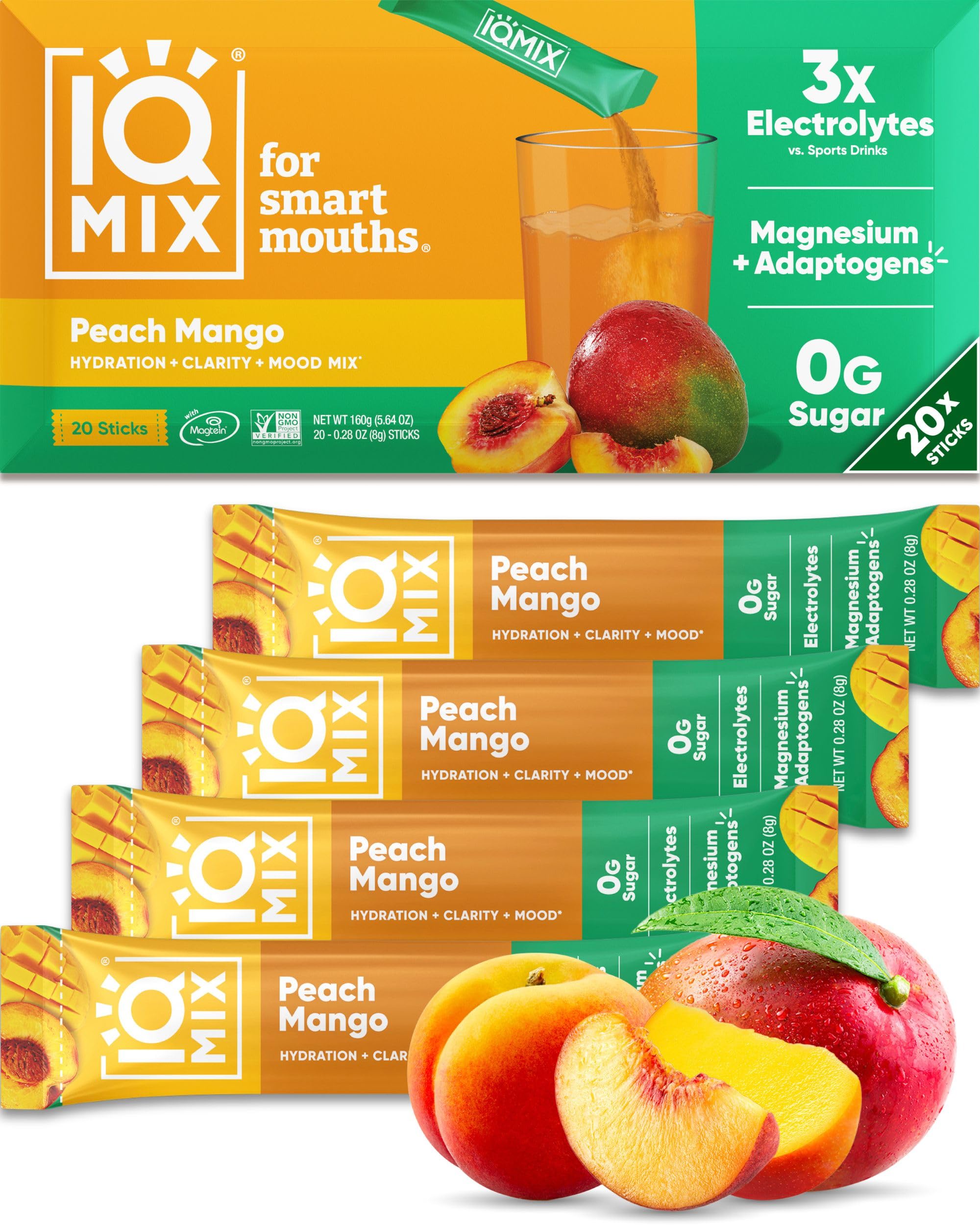 IQMIX Hydration pêche mangue: boisson électrolyte hydratante et énergie soutenue.