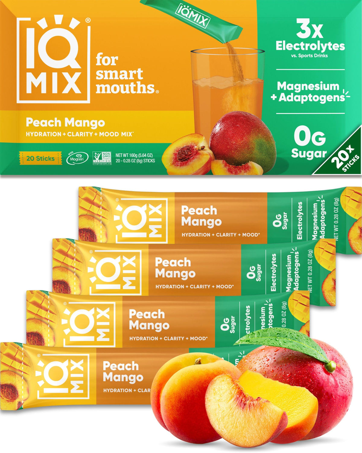 IQMIX Hydration pêche mangue: boisson électrolyte hydratante et énergie soutenue.