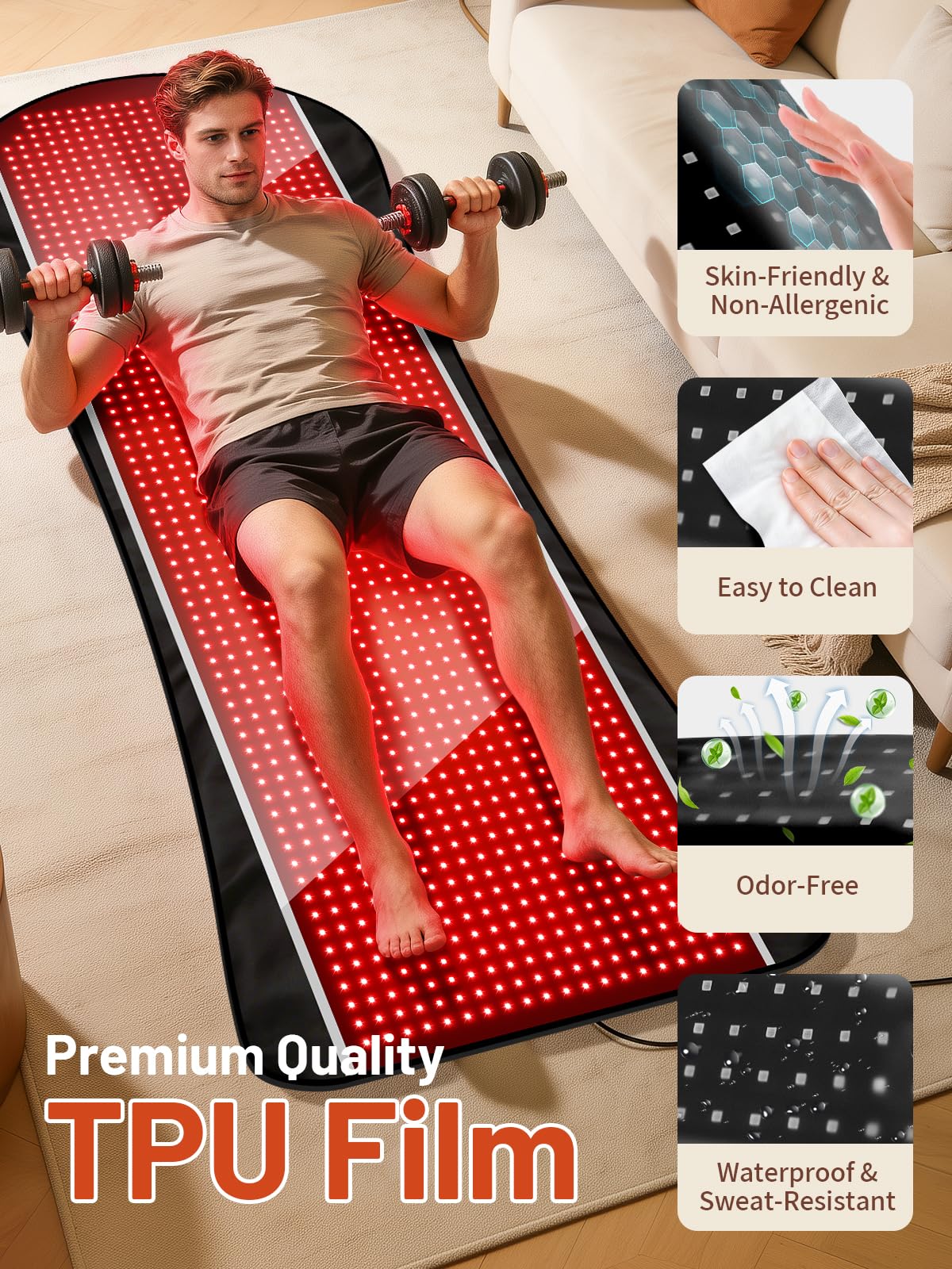 IRELEX Tapis luminothérapie rouge – surface résistante à la transpiration et nettoyage facile