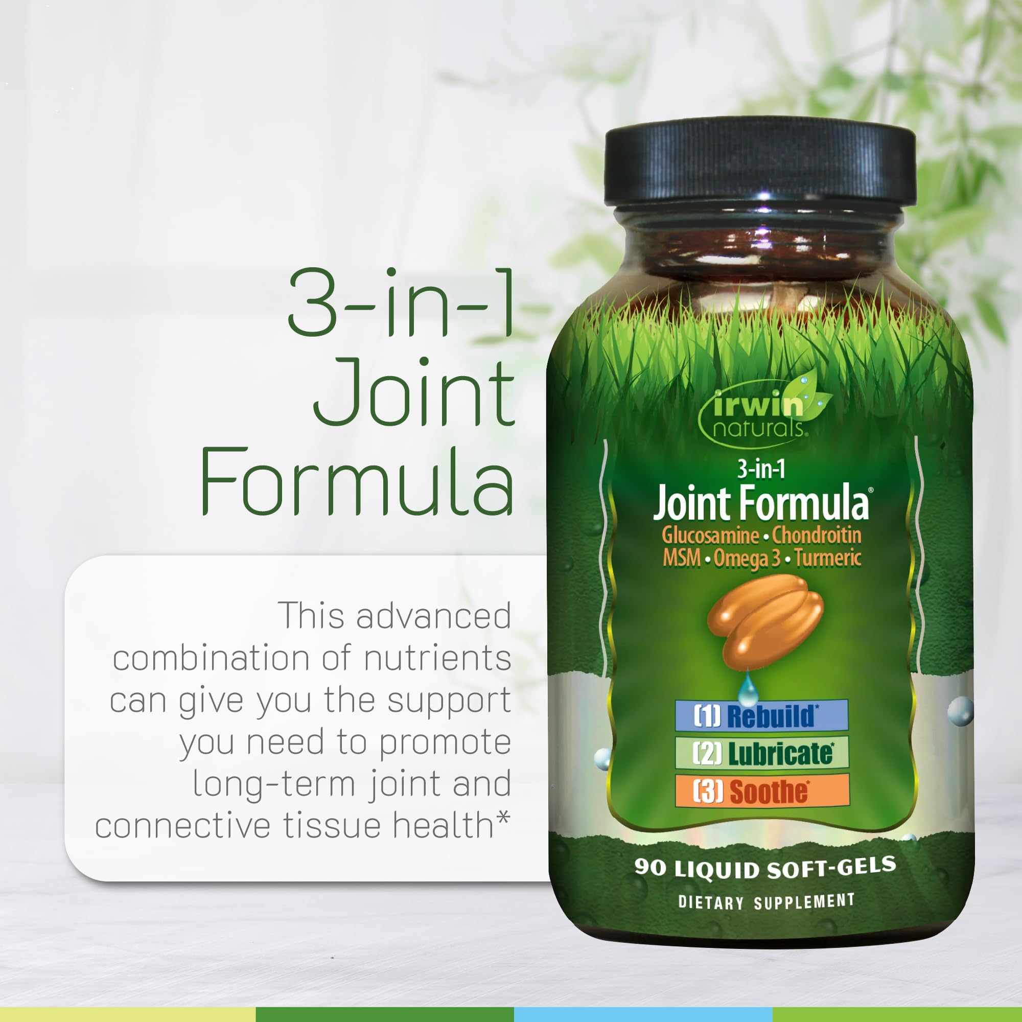 Irwin Naturals 3-en-1 ingredients-close-up: aperçu des huiles et extraits naturels.