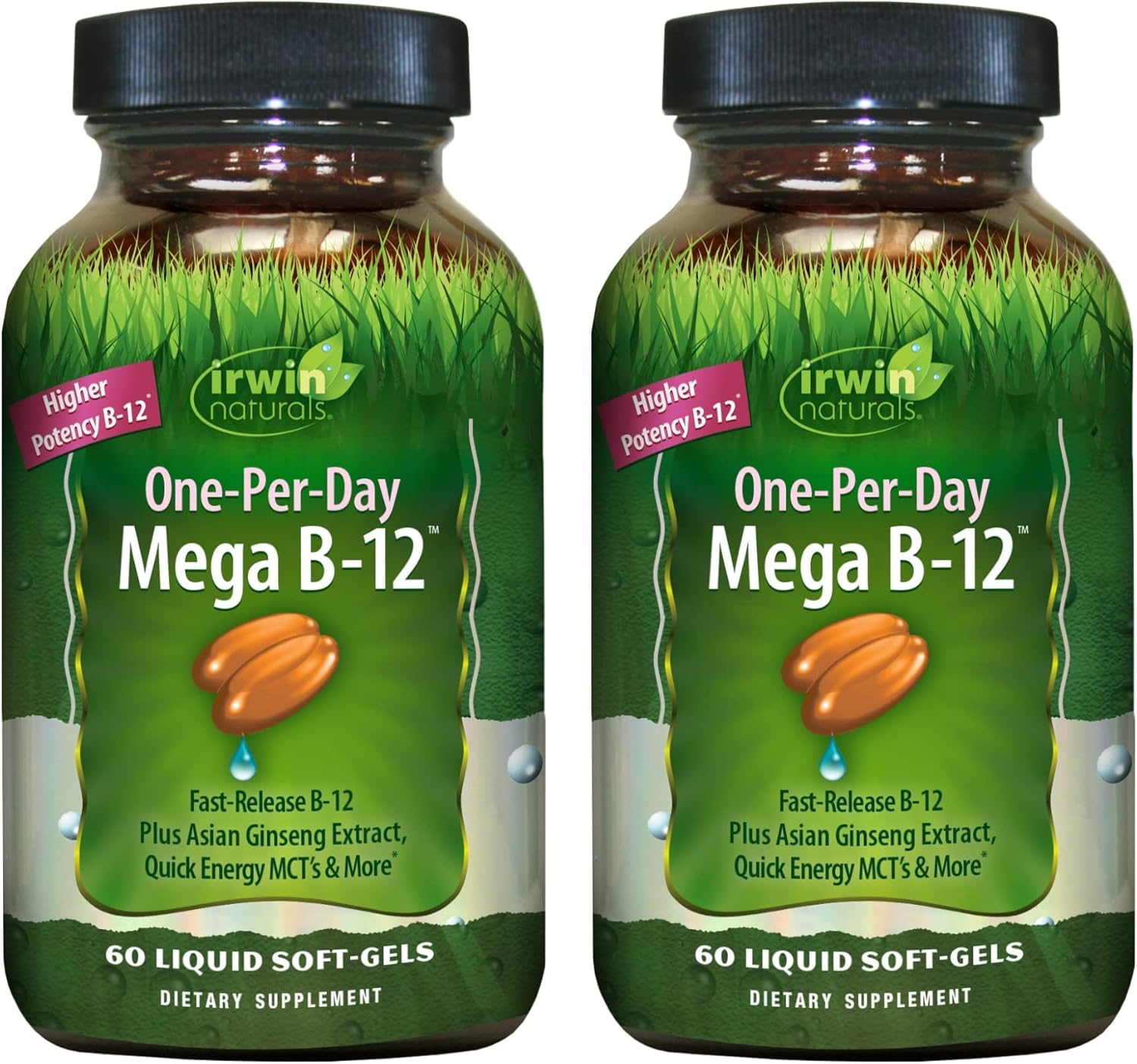 Bouteille Irwin Naturals B12 à prise unique affichée, soutien potentiel d énergie naturelle.