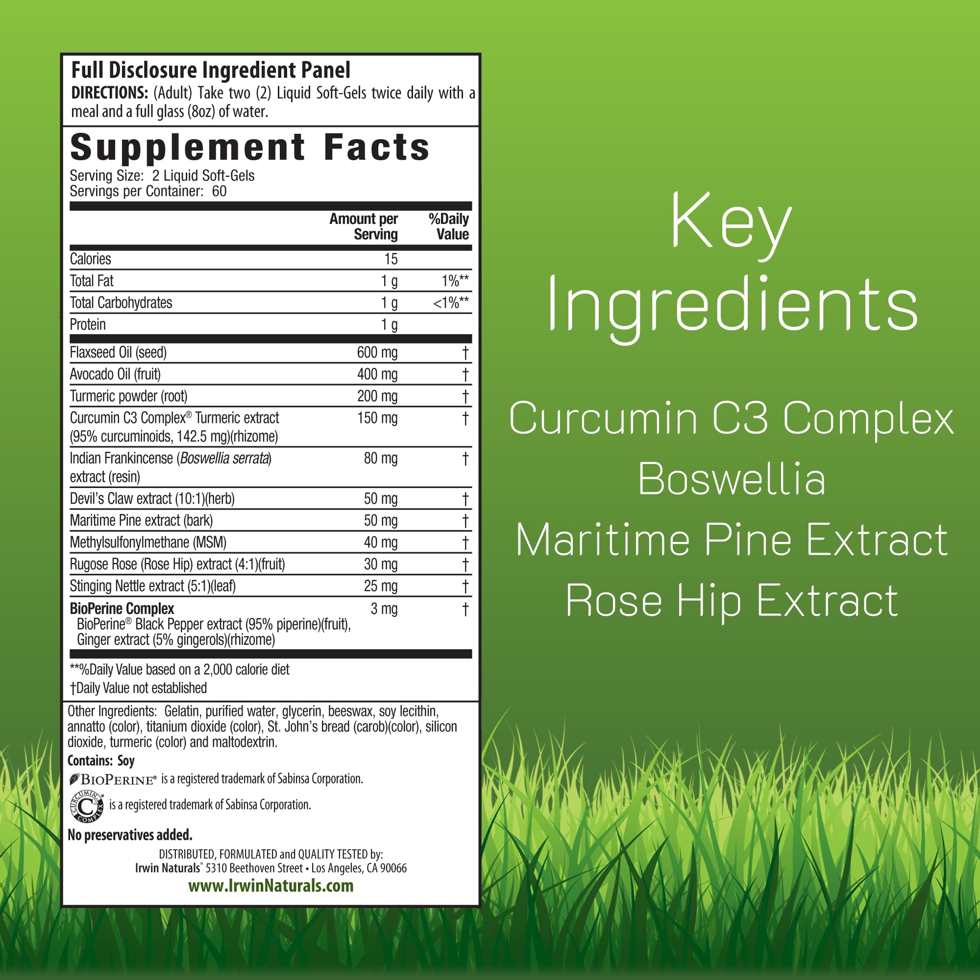 Boswellia extrait intégré dans la formule Irwin Naturals pour le bien-être quotidien.