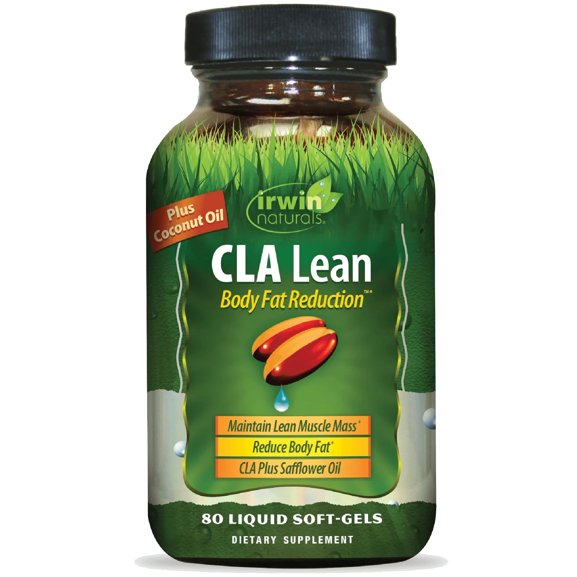 Gélules liquides CLA Irwin Naturals dans la bouteille pour une gestion saine du poids.