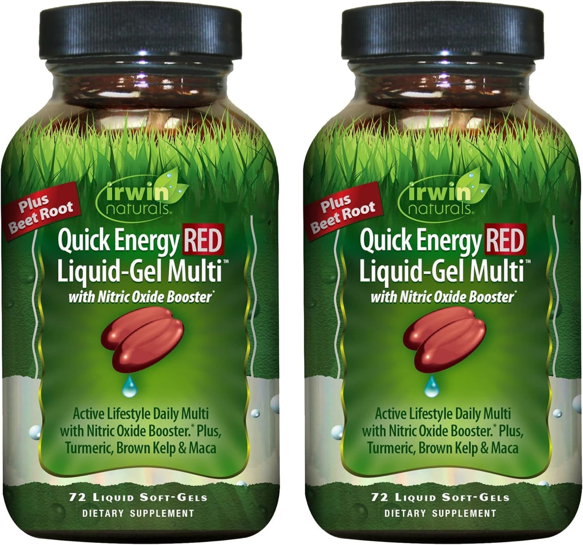 Irwin Naturals Quick Energy RED, bottle vue, soutien énergie durable au quotidien.