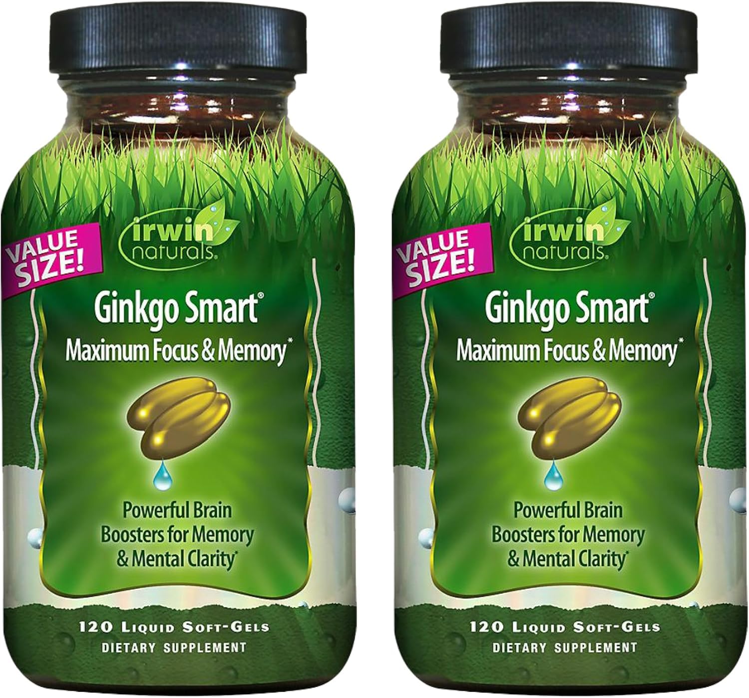 Irwin Naturals Ginkgo Smart, bouteille avec capsules molles, soutien cognitif potentiel au quotidien.