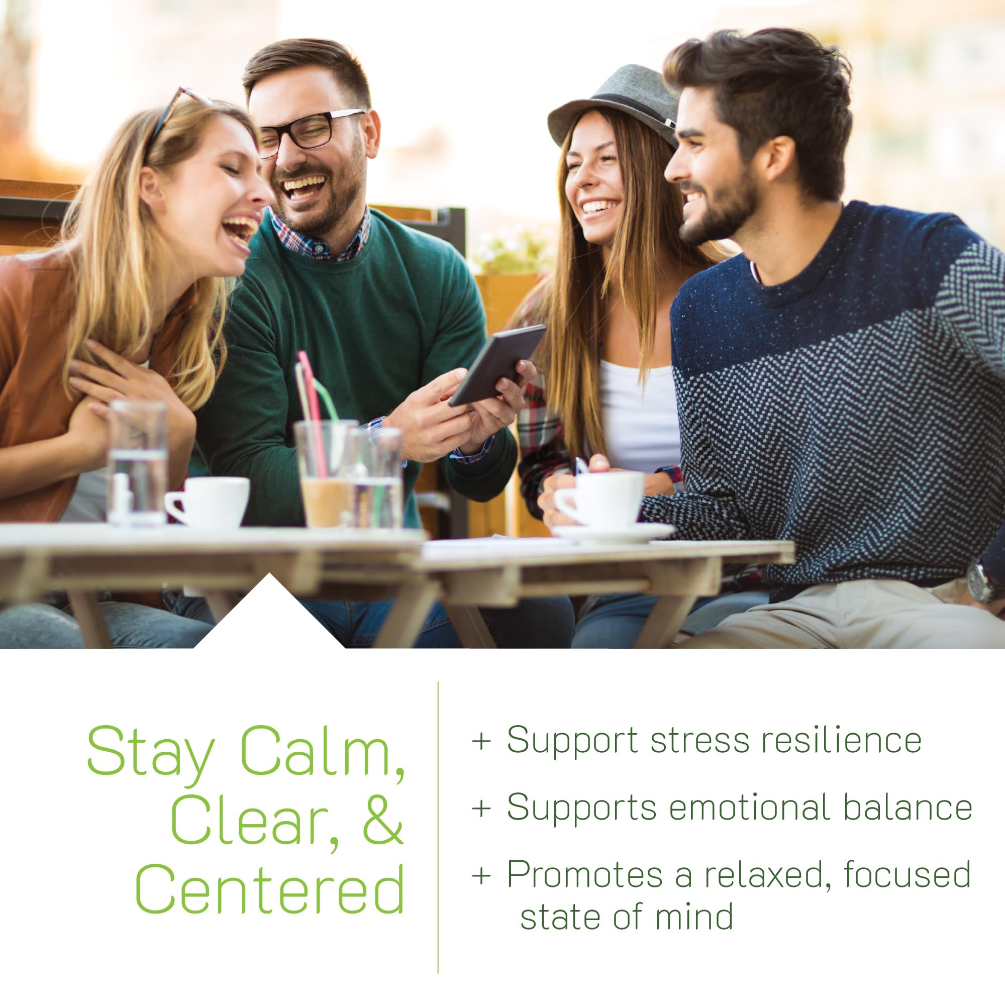 Gommes Stress-Defy d Irwin Naturals, ingrédients naturels visibles pour le bien-être quotidien.