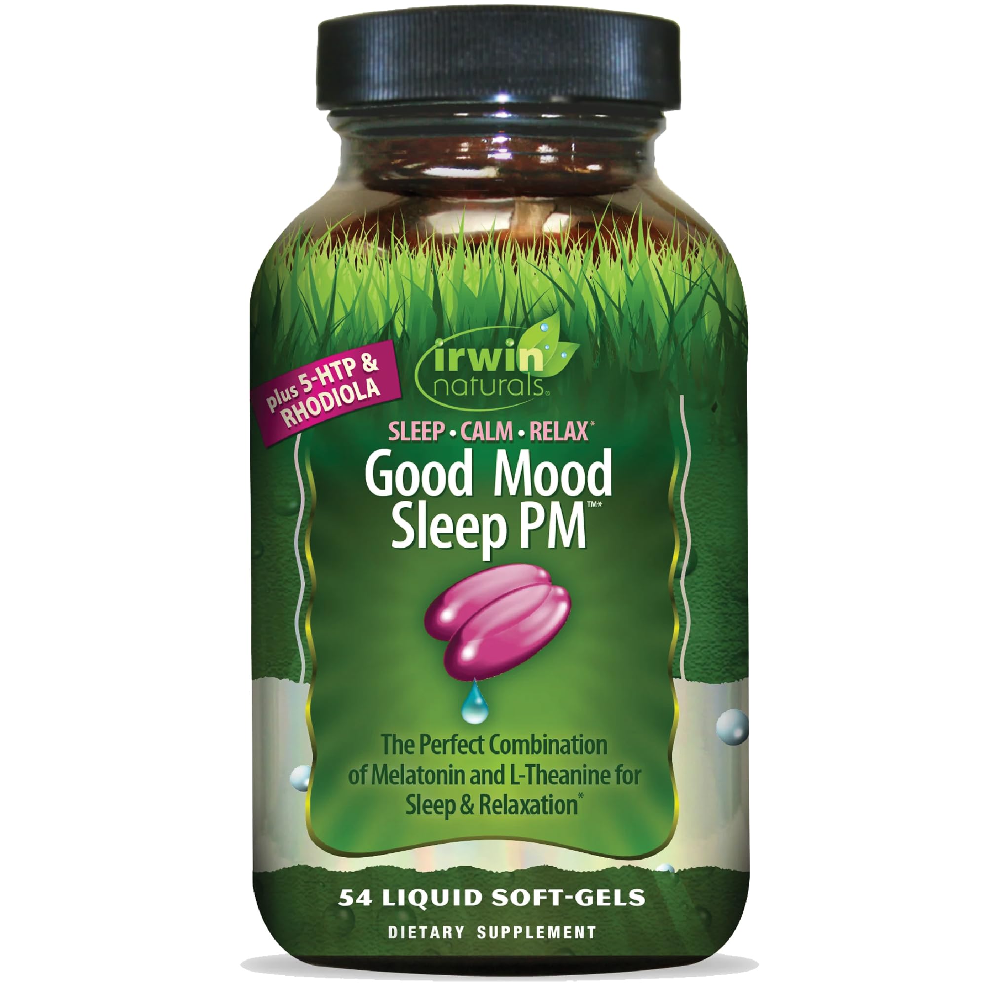 Irwin Naturals Good Mood Sleep PM, bouteille, favorise le repos et la détente nocturne.