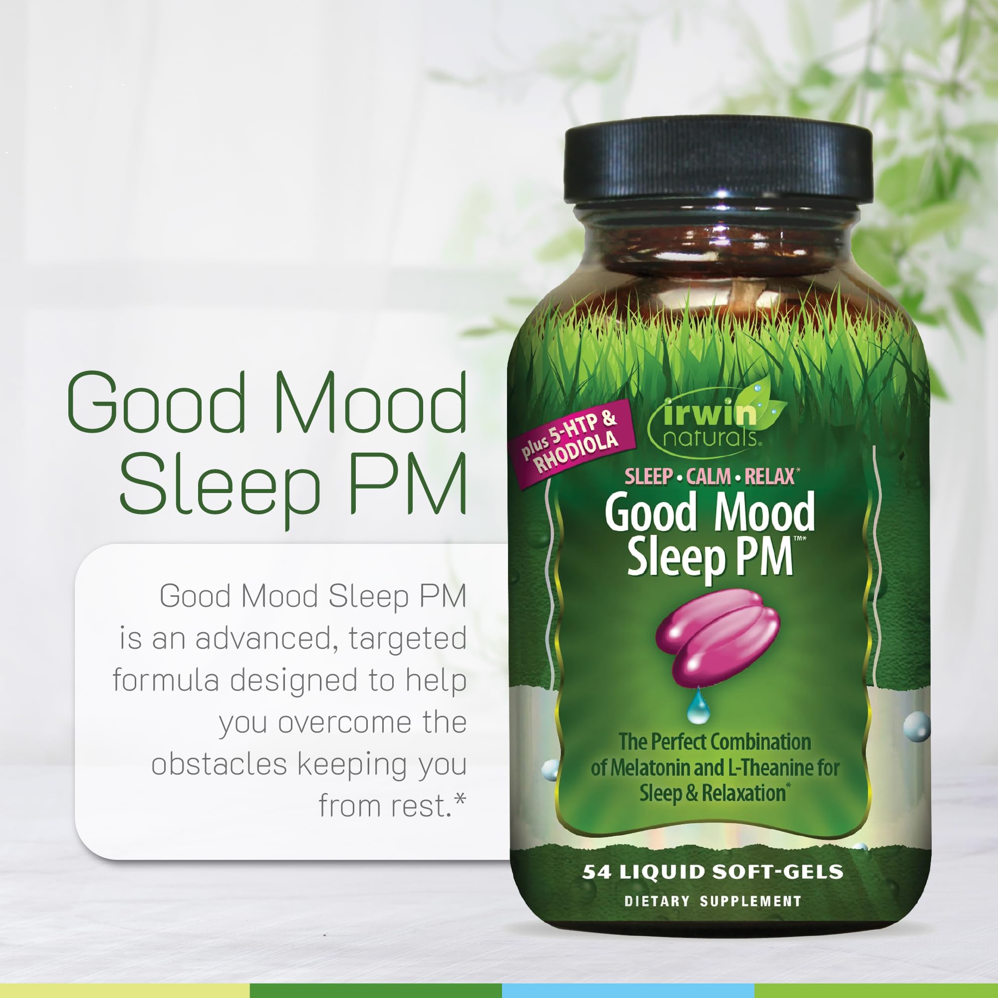 Capsules liquides Good Mood Sleep PM, tableau des ingrédients, soutiennent une détente naturelle.