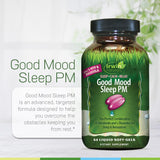 Capsules liquides Good Mood Sleep PM, tableau des ingrédients, soutiennent une détente naturelle.