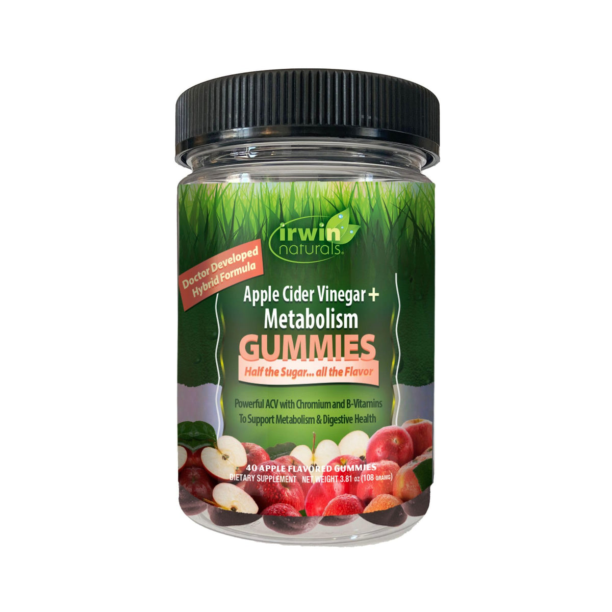 Gommes Irwin Naturals avec bouteille de vinaigre de cidre, énergie potentielle