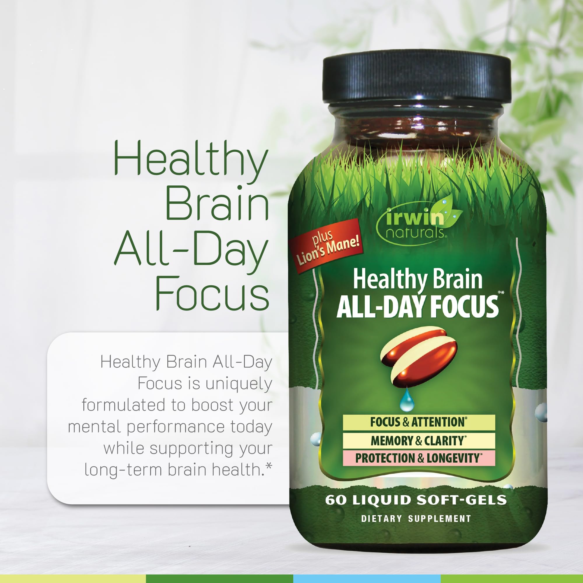 Gros plan sur les capsules liquides du Healthy Brain All-Day Focus.