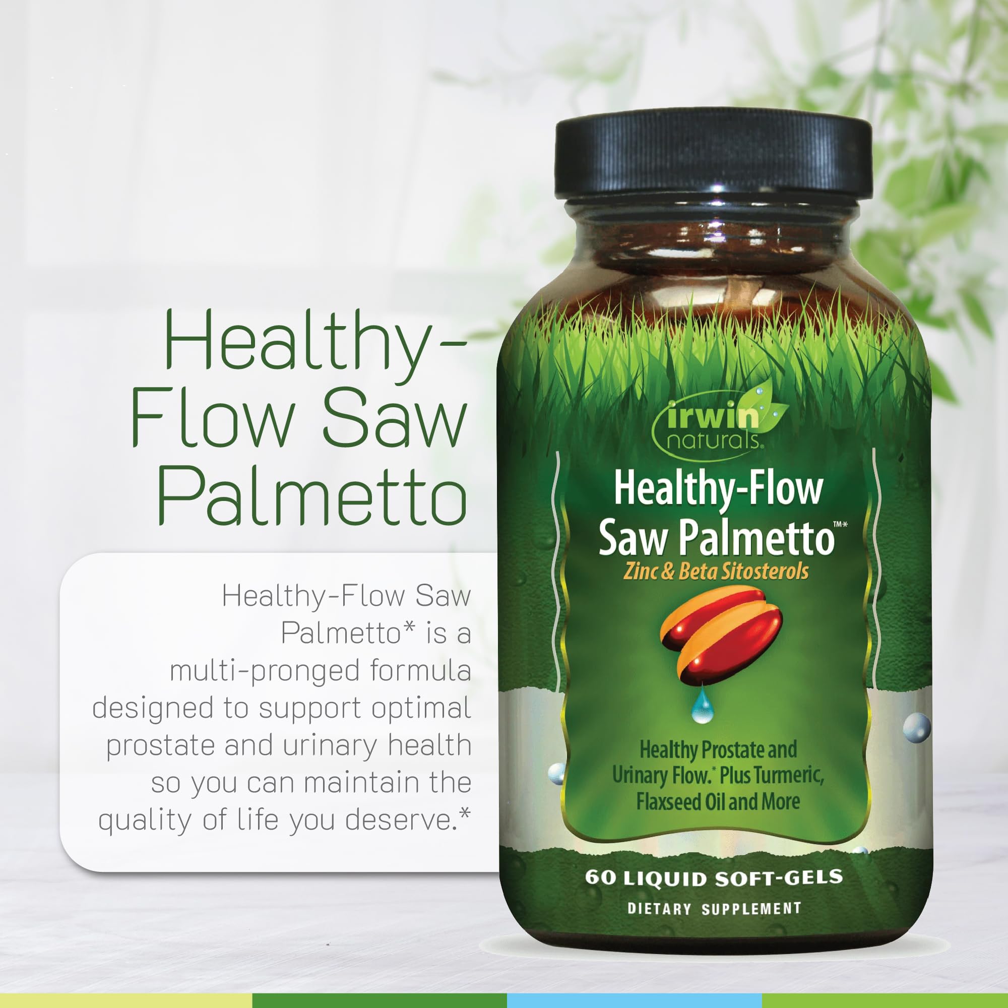 Irwin Naturals Healthy-Flow Saw Palmetto, antioxydants, soutien potentiel avec curcuma et grenade.