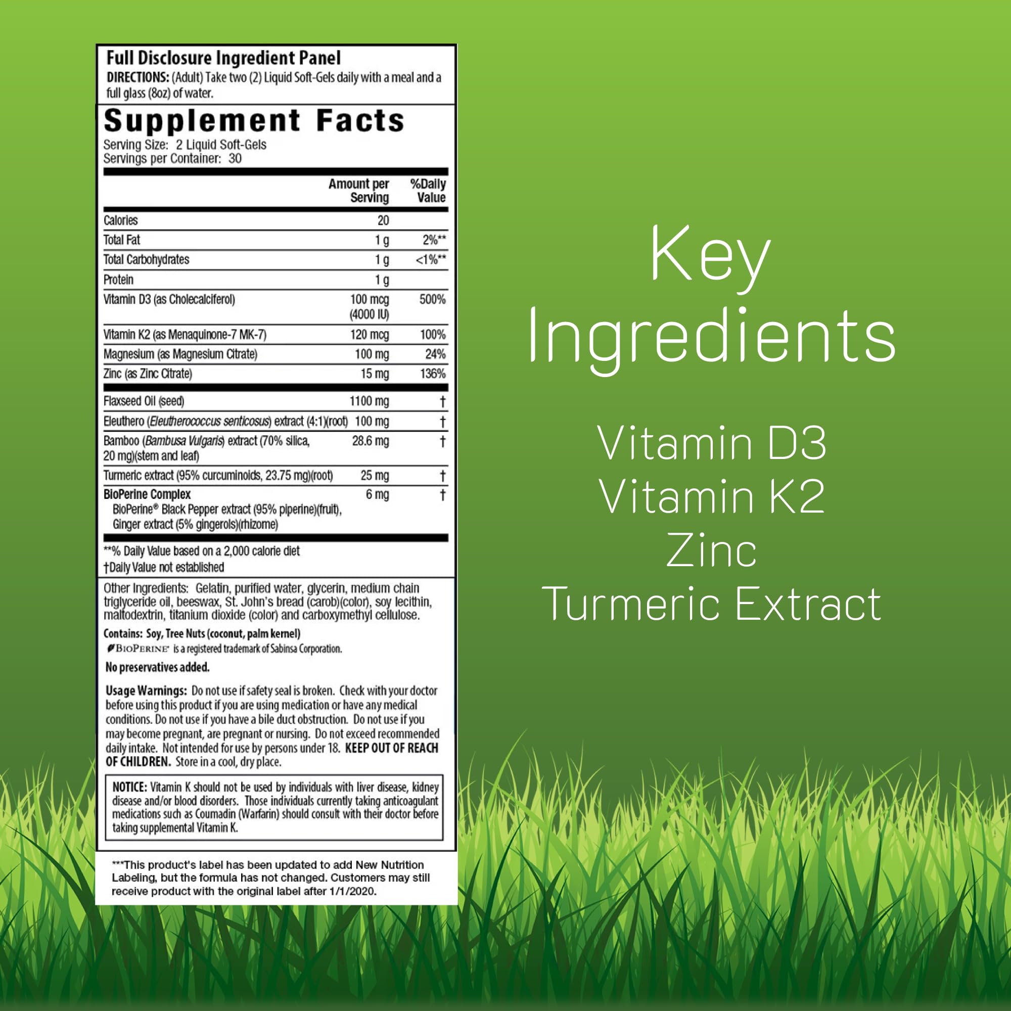 Irwin Naturals Mega D3 & K2 Turmeric — Gélules liquides faciles à avaler et absorption rapide.