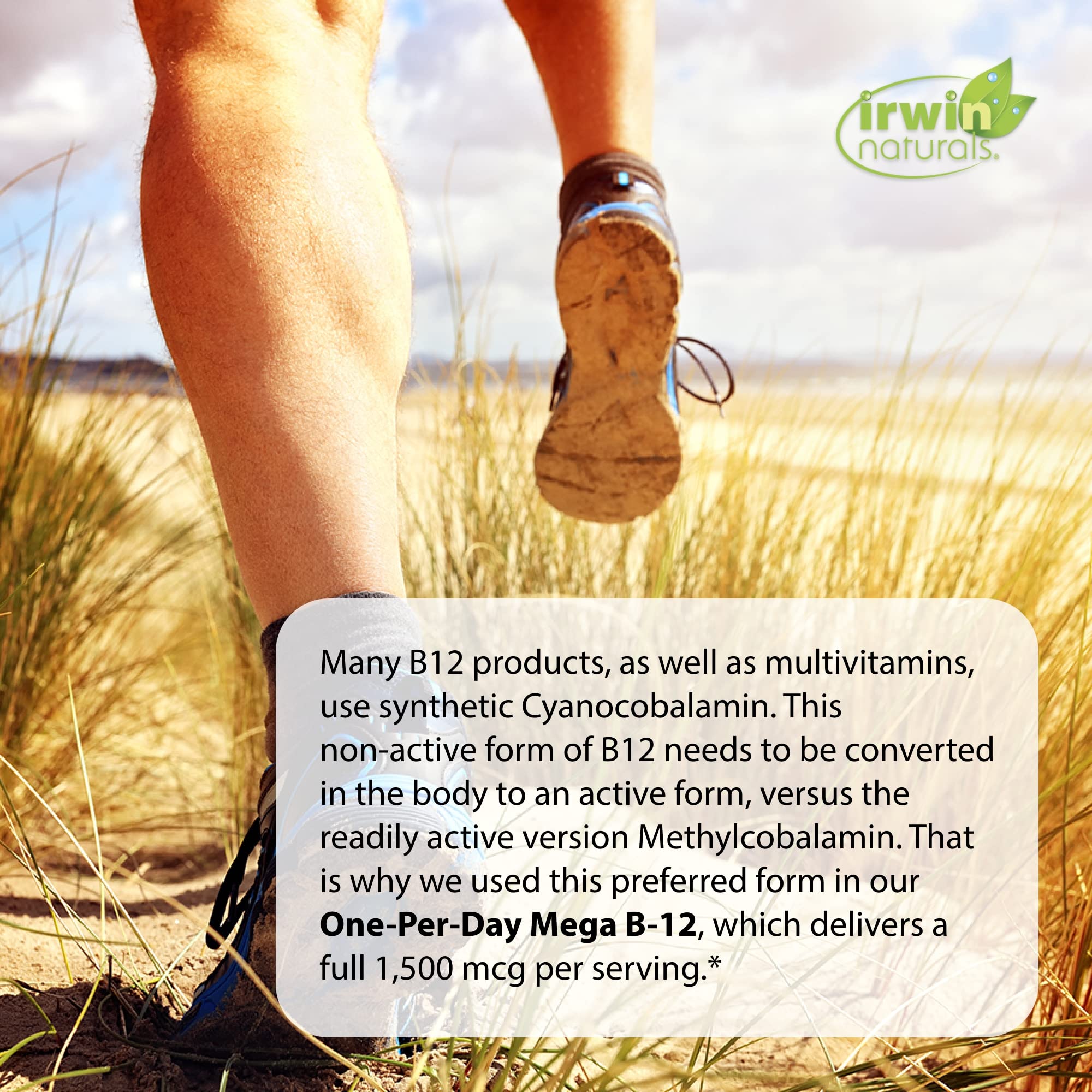 Étiquette de Irwin Naturals One-Per-Day Mega B-12, informations claires et fiables